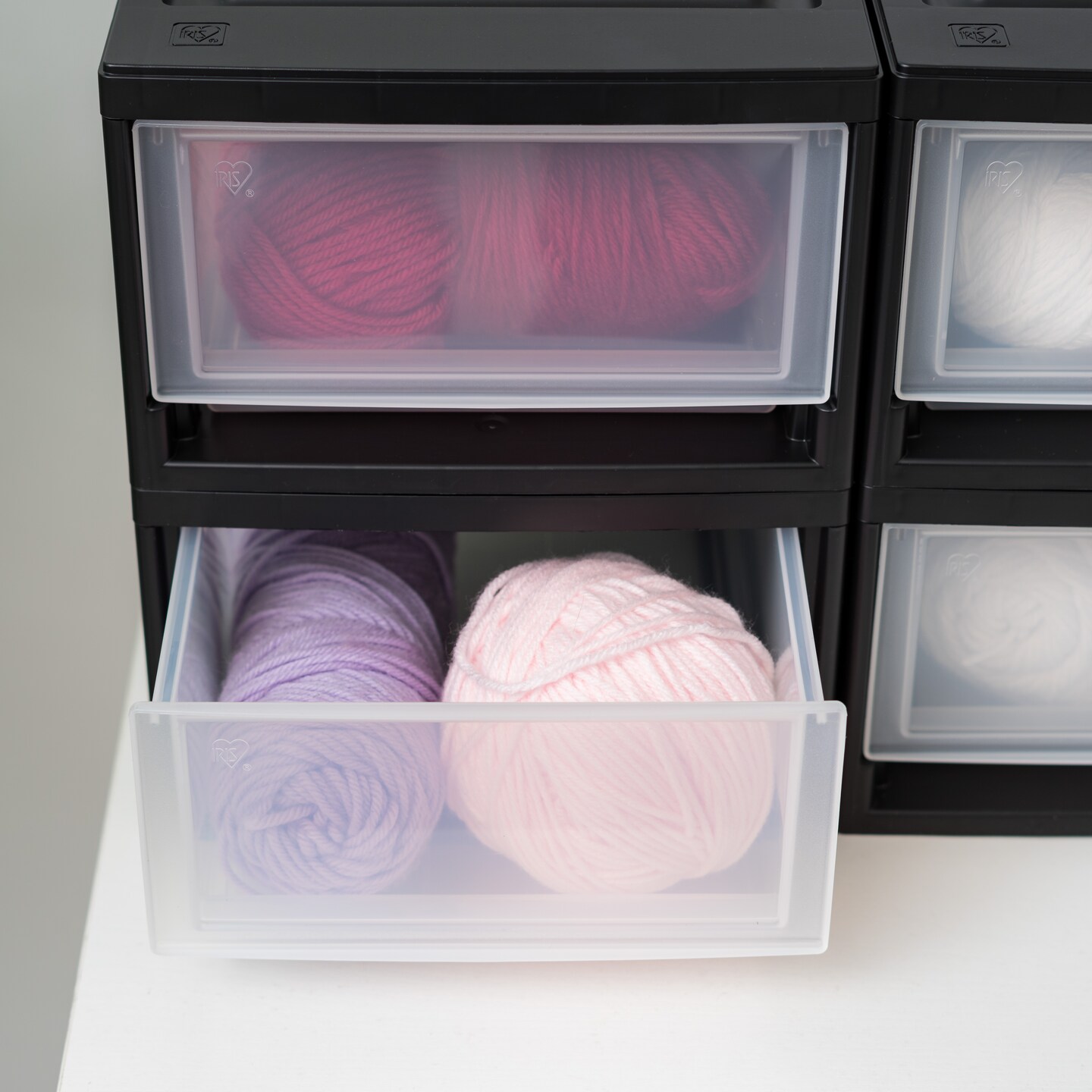 IRIS USA 4 Pack 6qt Plastic Compact Stackable Storage Drawers, Black/White