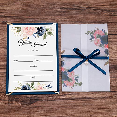 DORIS HOME 25PCS Navy Blue Invitations Cards with Envelopes and Fill-in Inner Sheets for Bridal Shower Invite, Baby Shower Invitations, Wedding, Rehearsal