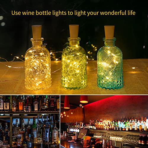 10 Pack Wine Bottle Lights with Cork, 20 LED Waterproof Battery Operated Cork Lights, Silver Wire Mini Fairy Lights for Liquor Bottles DIY Party Bar Christmas Holiday Wedding Déco
