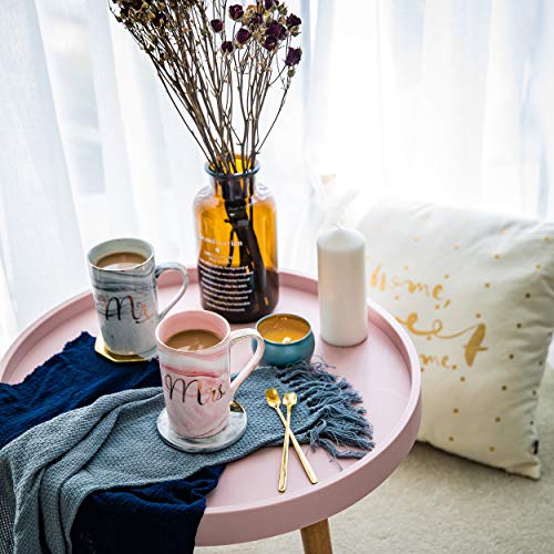 Mr and Mrs Coffee Mugs - Wedding Gifts for Bride and Groom - Gifts for Bridal Shower Engagement Wedding and Married Couples Anniversary - Ceramic Marble Cups 14 Oz Pink