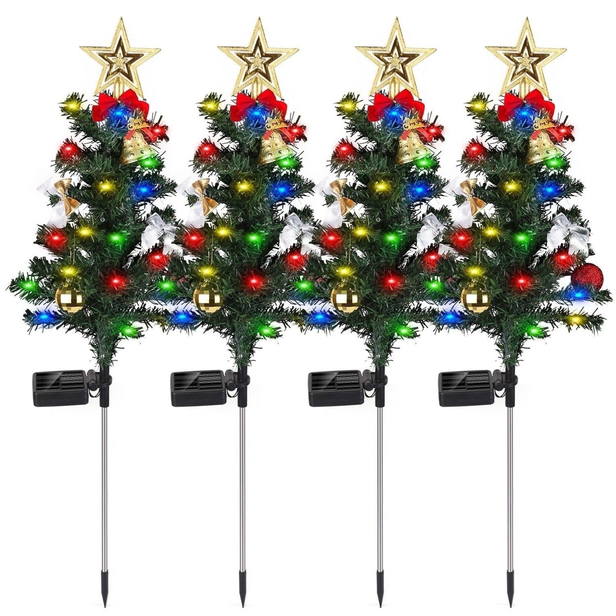 SKUSHOPS 4Packs Solar Christmas Tree Lights Xmas Garden Decorations Tree Stake Lamp with Constant and Flashing Mode