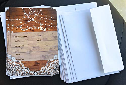 25 rustic invitations &#x26; 25 envelopes for wedding, bridal shower, birthdays, engagements, bachelorettes This barn rustic invite style is also great for housewarming, retirement &#x26; rehersal parties.