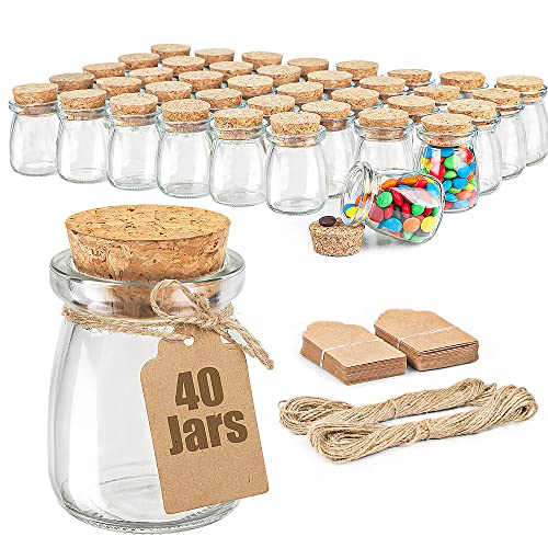 Ritayedet 40 Pack Glass Favor Jars with Cork Lid, 3.4 oz Small Glass Bottles for Wedding Favor, Baby Shower, Party Favor, Gift Jars for Candy, Bonus Twine and Labels
