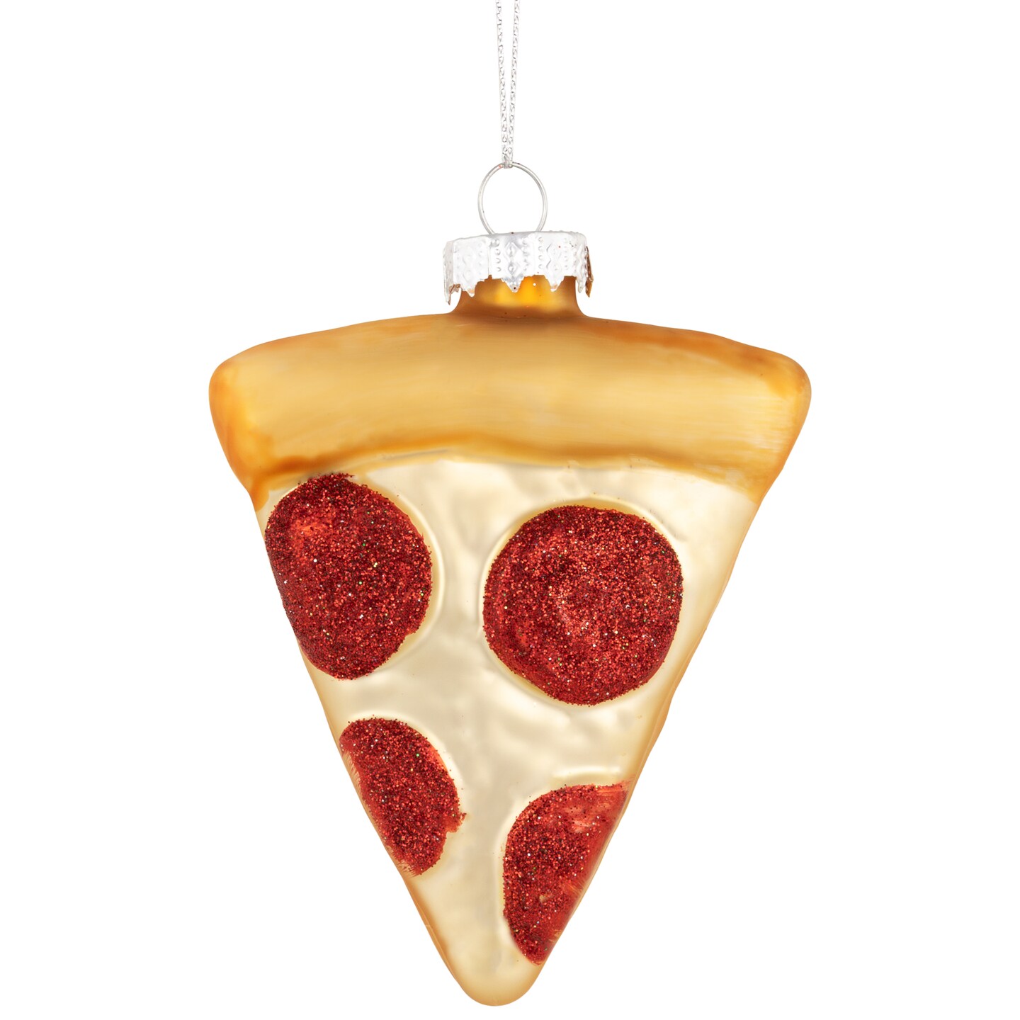 Northlight 4.25" Cheese and Pepperoni Pizza Slice Glass Christmas Ornament