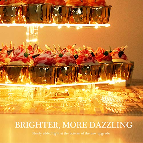 YestBuy 4 Tier Cupcake Stand Acrylic Tower Display with LED Light Premium Holder Dessert Tree Tower for Birthday Cady Bar D&#xE9;cor Weddings, Parties Events (Yellow Light)
