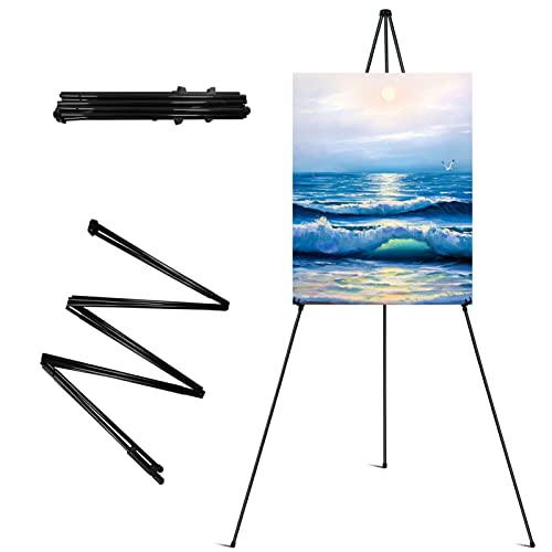 Easel Stand for Display,RRFTOK 63&#x27;&#x27; Instant Easel, Foldable Portable Ground Easel for Wedding Banner and Poster Display Stand, Tabletop Easel Display Metal Tripod with Portable