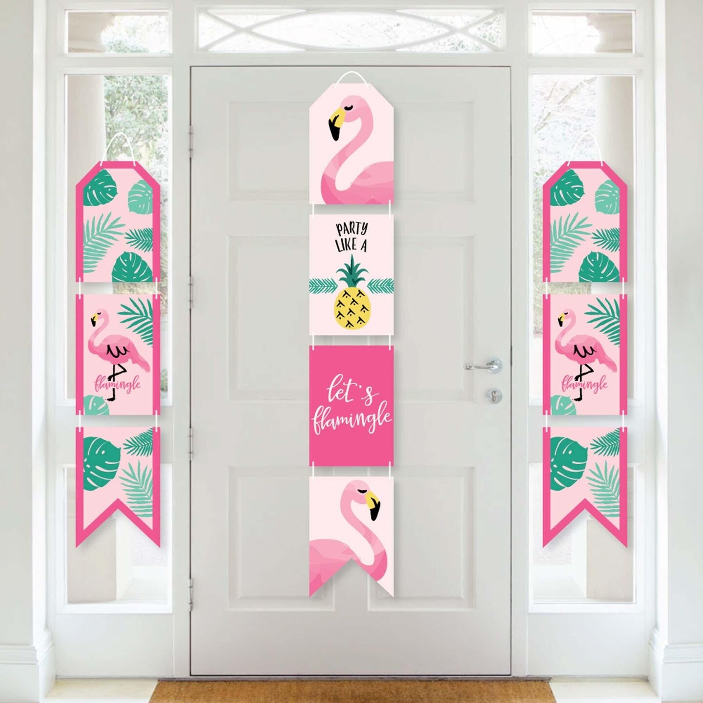 Big Dot of Happiness Pink Flamingo - Party Like a Pineapple - Hanging Vertical Paper Door Banners - Tropical Summer Party Wall Kit - Indoor Door Decor