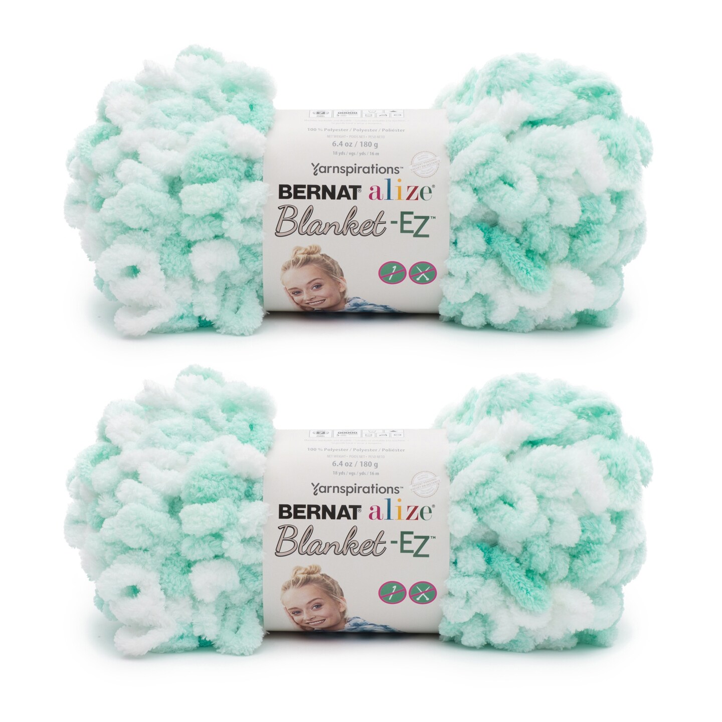 Bernat Alize Blanket White & Mint Yarn - 2 Pack of 180g/6.4oz - Polyester - 7 Jumbo - 18 Yards - Knitting/Crochet