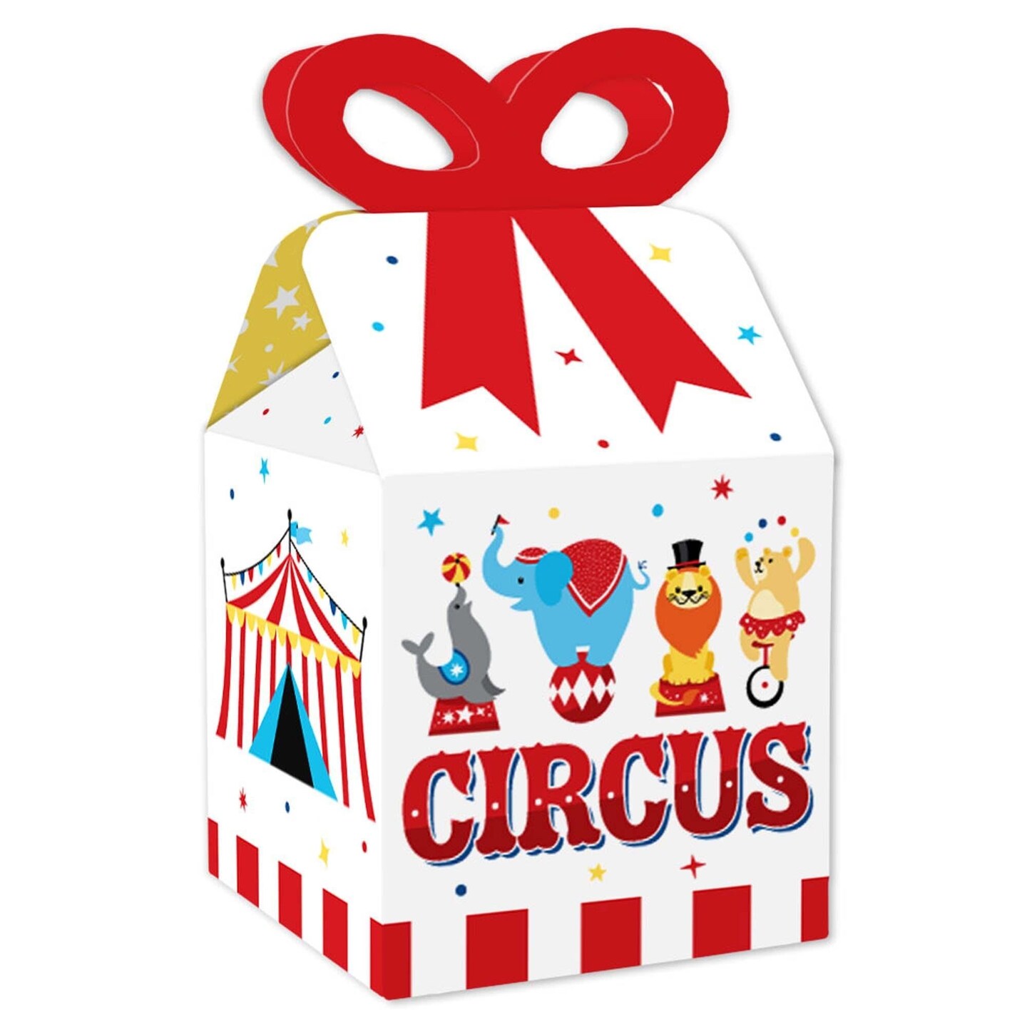 Big Dot of Happiness Carnival - Step Right Up Circus - Square Favor Gift Boxes - Carnival Themed Party Bow Boxes - Set of 12