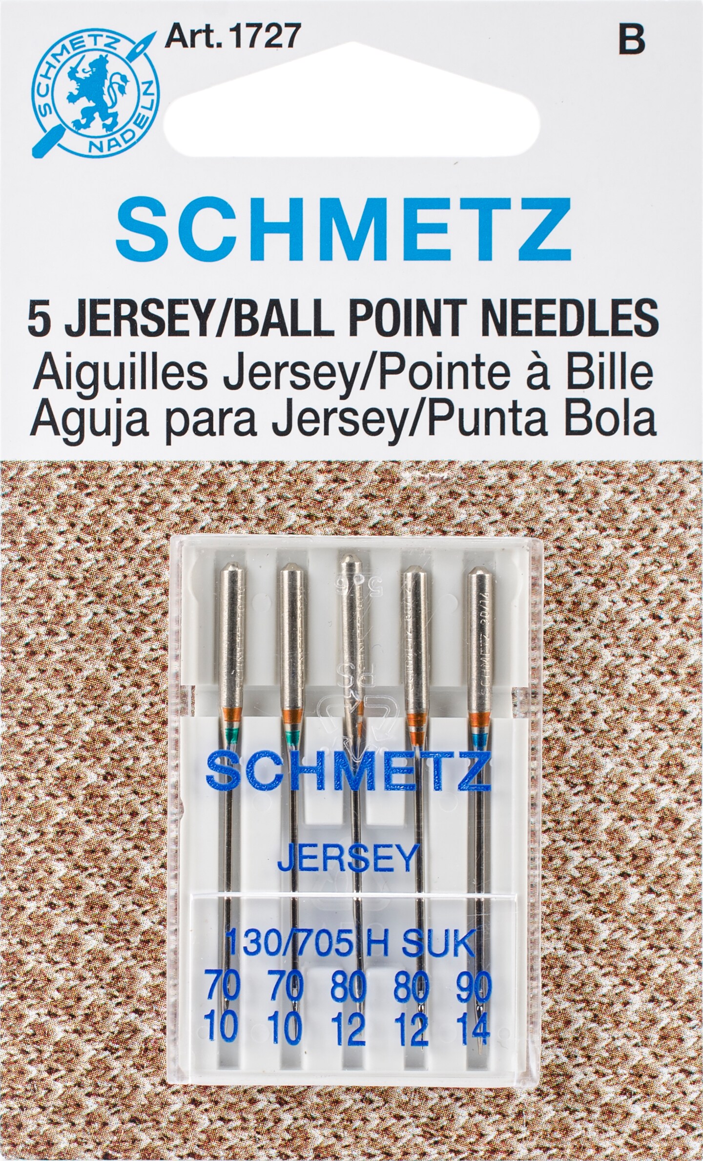 Schmetz Ball Point Jersey Machine Needles-Sizes 10/70 (2), 12/80 (2) & 14/90 (1)