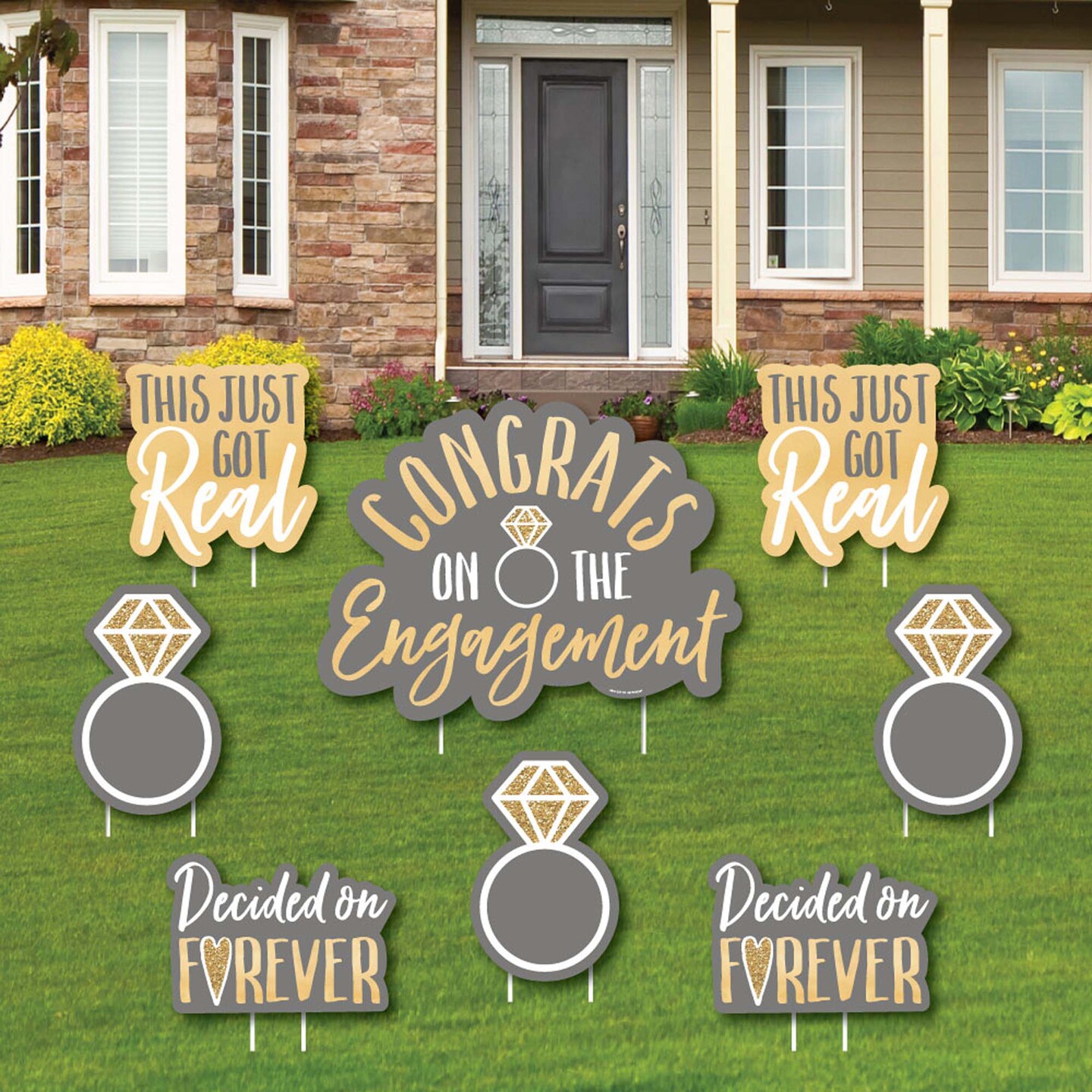 Big Dot of Happiness Congrats On The Engagement - Yard Sign and Outdoor Lawn Decorations - Engagement Party Yard Signs - Set of 8