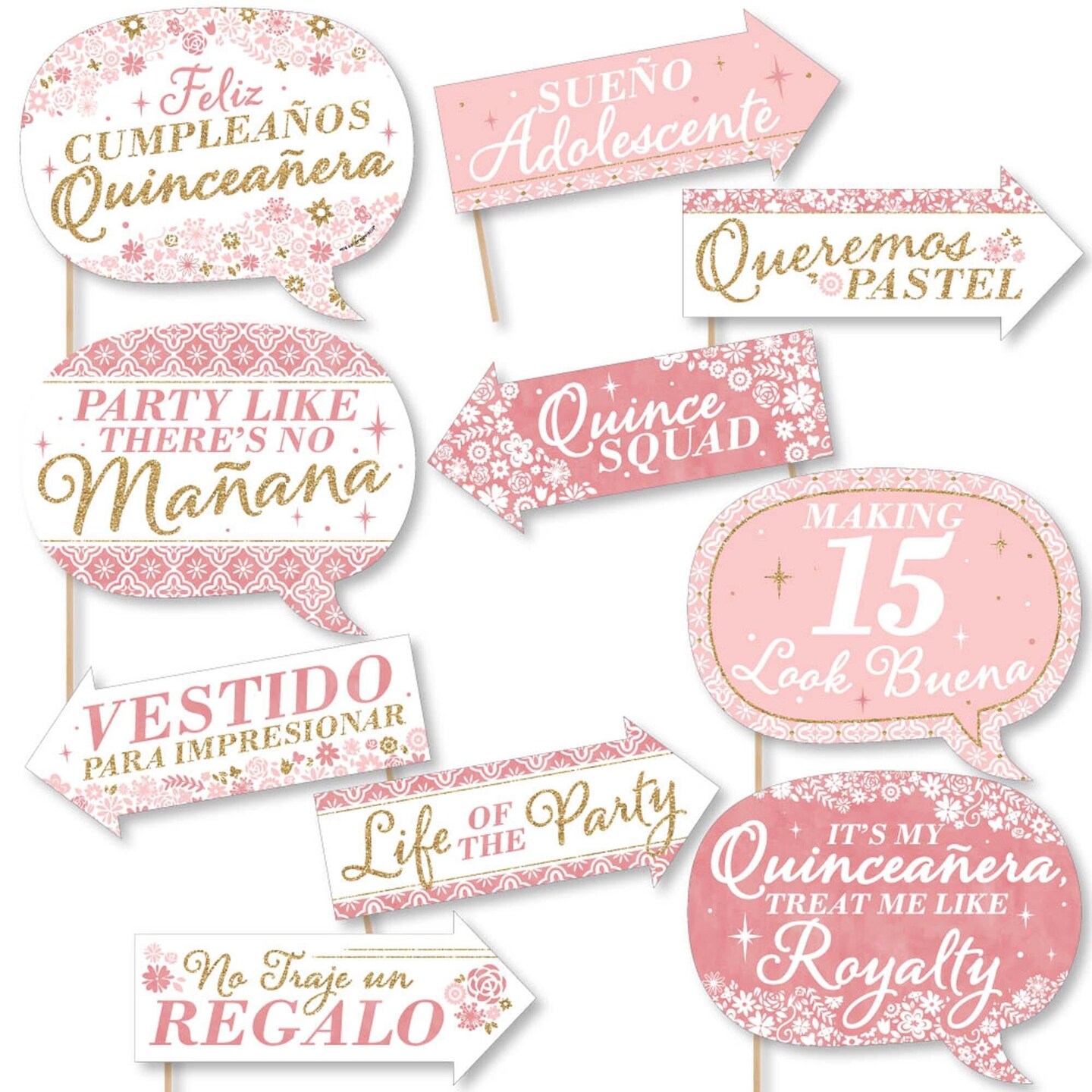Big Dot of Happiness Funny Mis Quince Anos - Quinceanera Sweet 15 Birthday Party Photo Booth Props Kit - 10 Piece