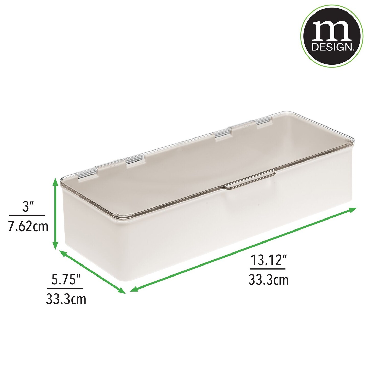 mDesign Long Plastic Stackable Home, Office Supplies Storage Organizer Box with Attached Hinged Lid, 2 Pack