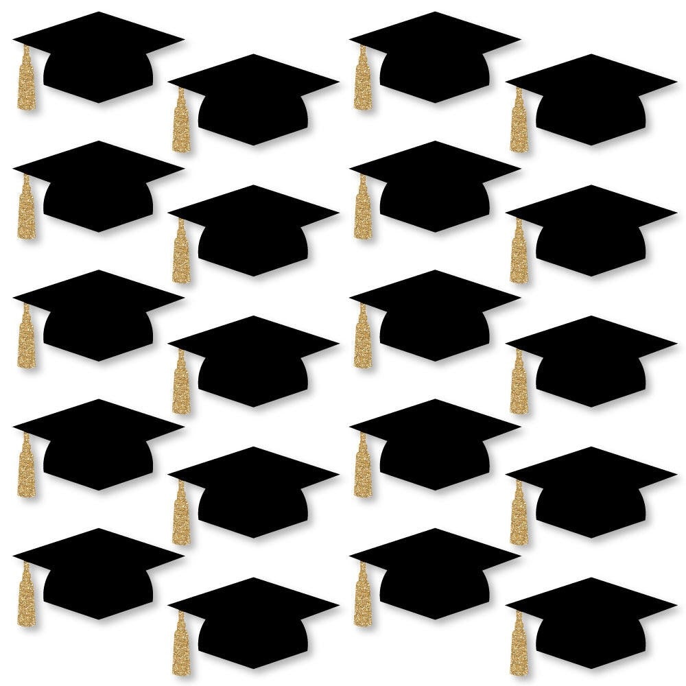 Big Dot of Happiness Gold Graduation Hat Decorations - DIY Large Party Essentials - 20 Count