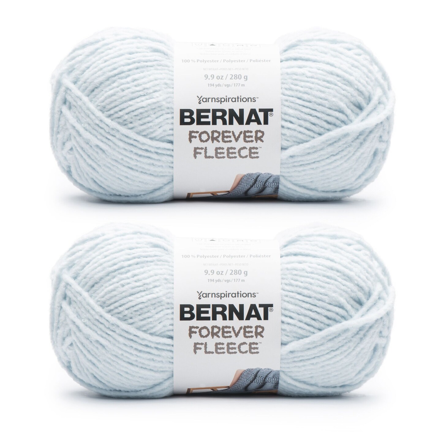 Bernat Forever Fleece Cornflower Yarn - 2 Pack of 280g/9.9oz - Polyester - 6 Super Bulky - 194 Yards - Knitting/Crochet