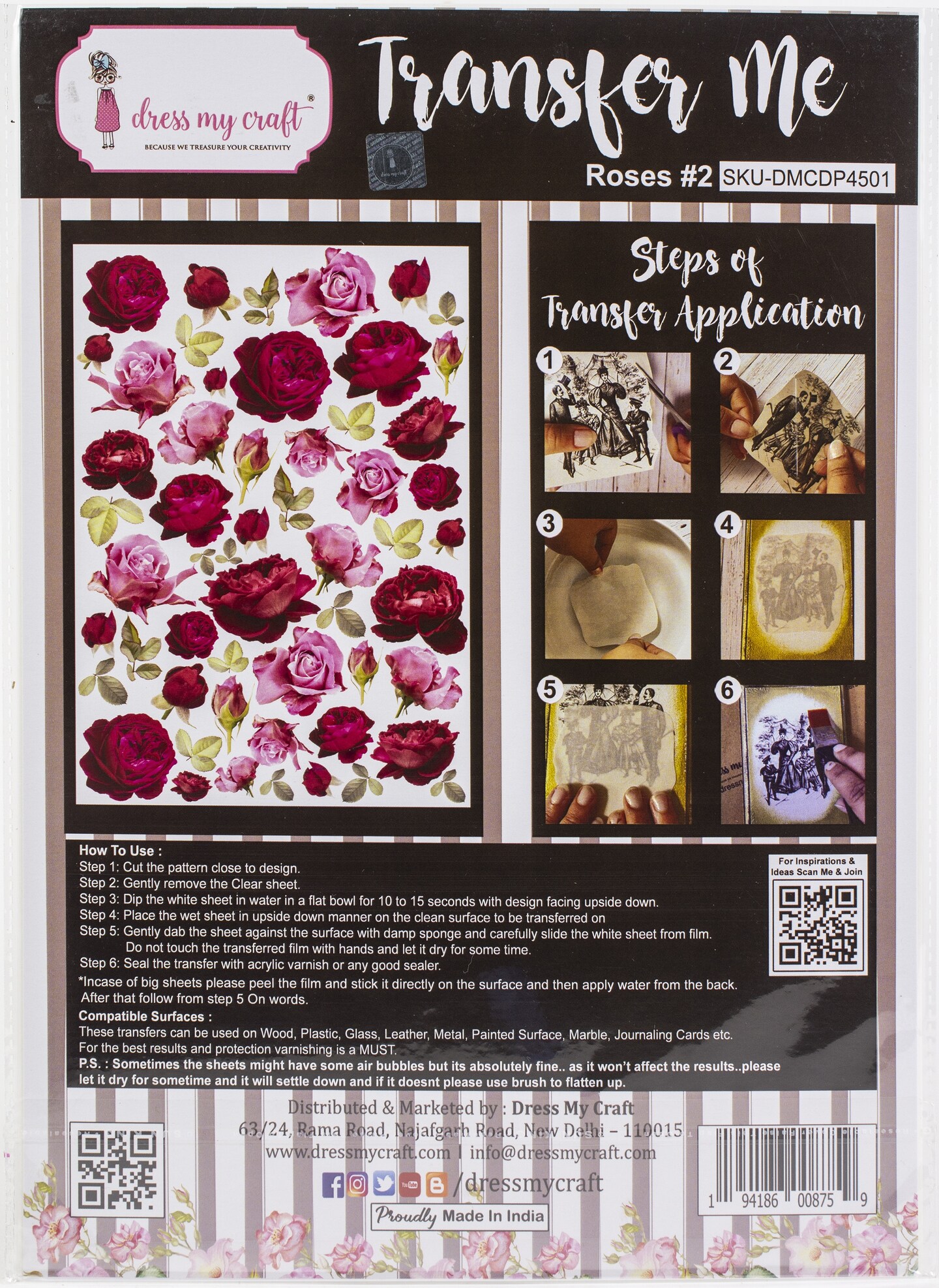 Dress My Craft Transfer Me Sheet A4-Roses #2