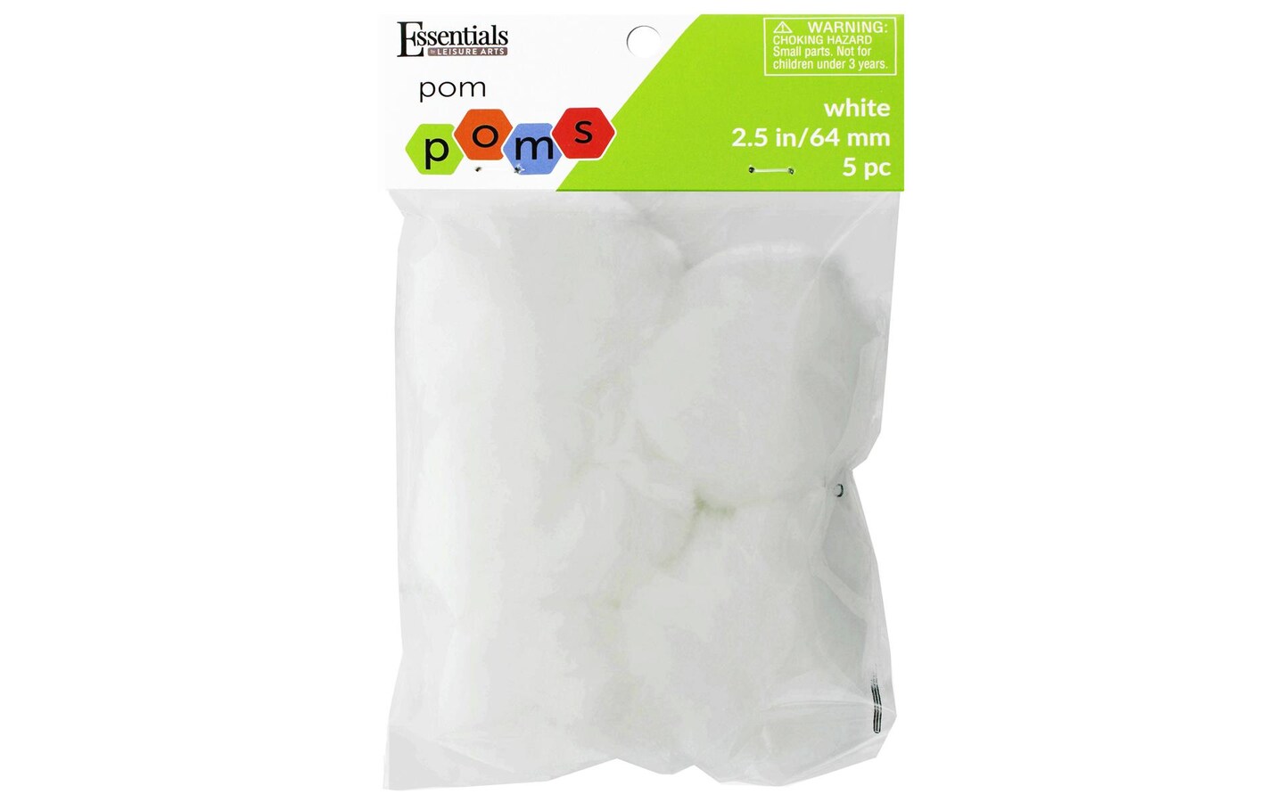 Essentials by Leisure Arts Pom Poms White 2.5" 5 piece pom poms