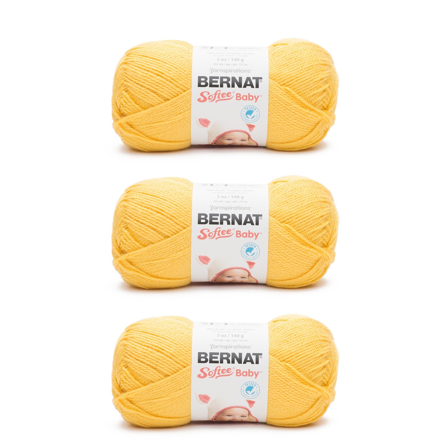 Bernat Softee Baby Buttercup Yarn 3 Pack of 141g/5oz - Acrylic - 3 DK (Light) - 362 Yards Knitting/Crochet