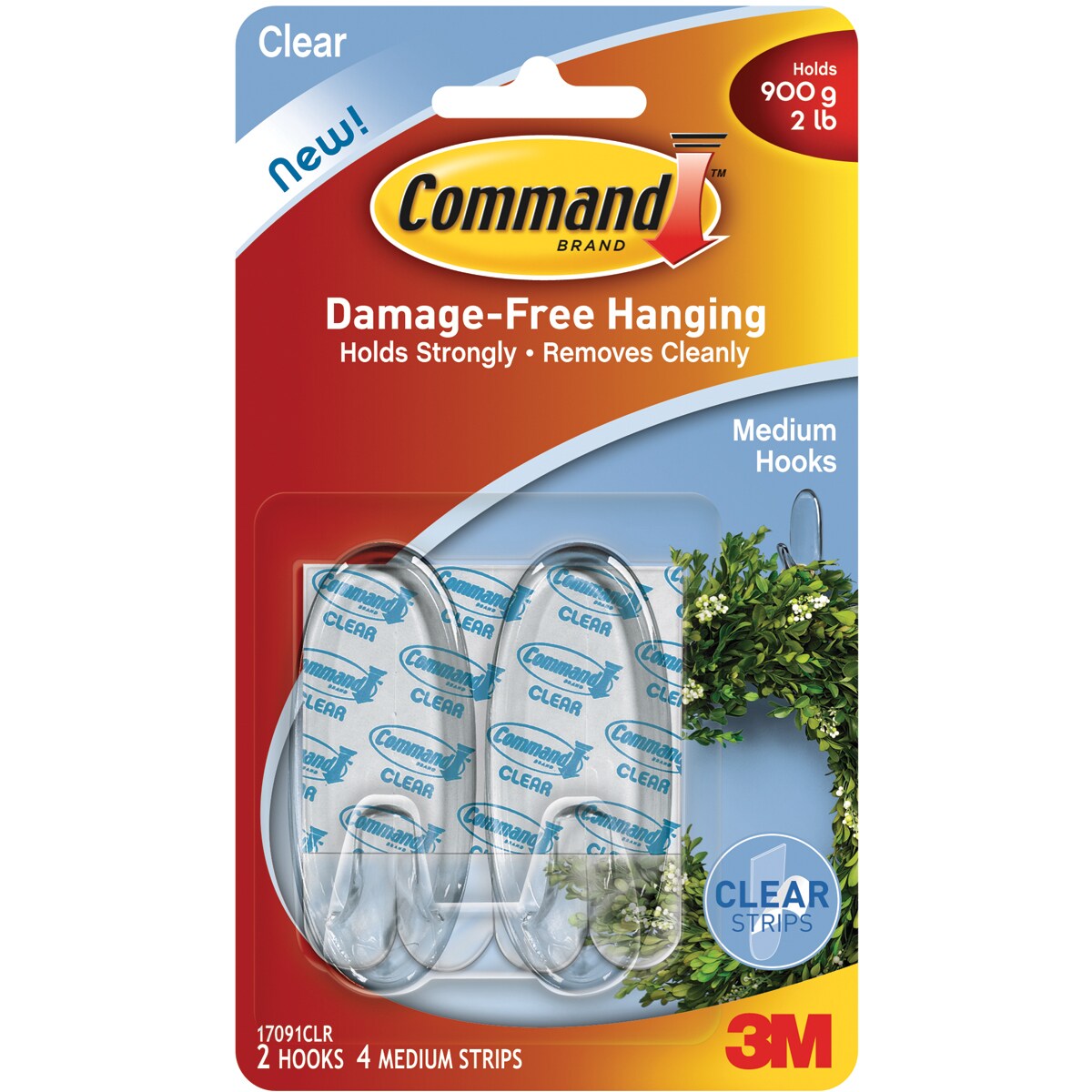 Command Medium Hooks-Clear 2 Hooks &#x26; 4 Strips