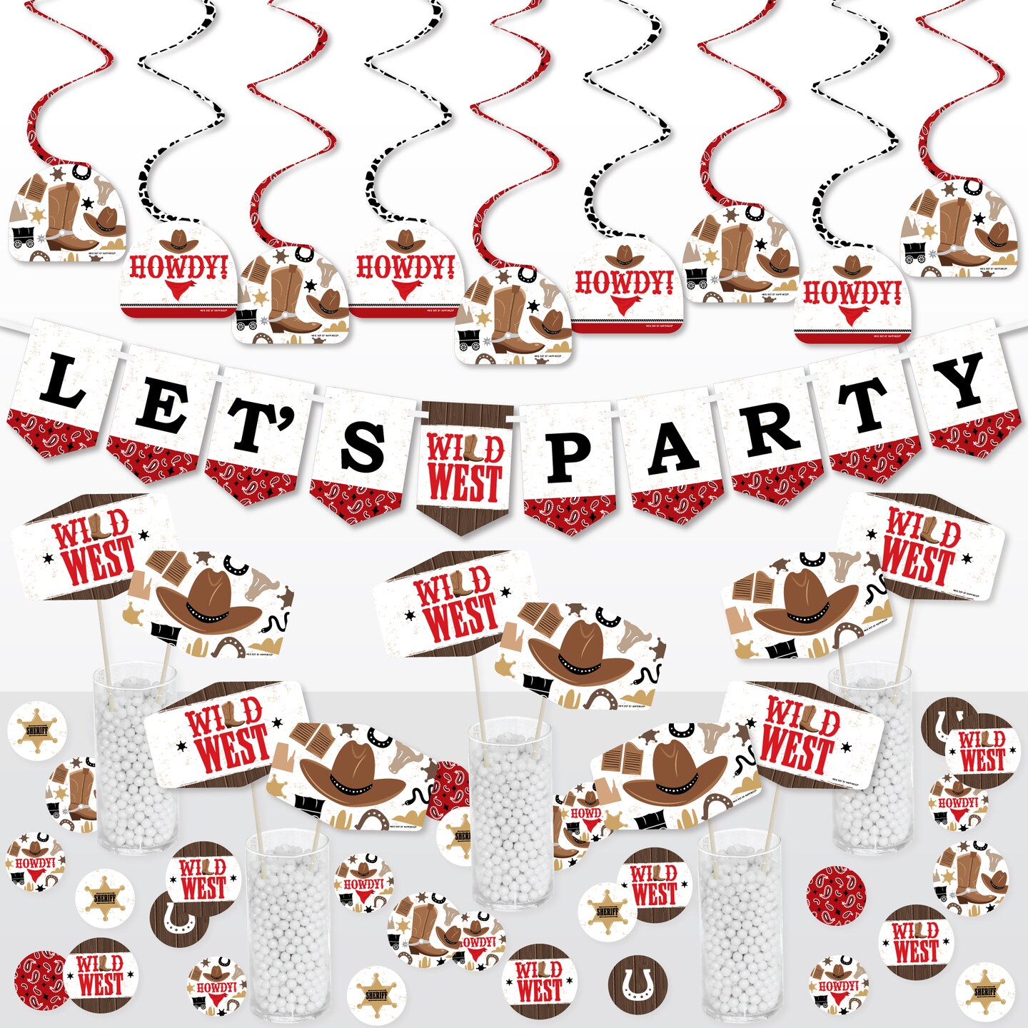 Big Dot of Happiness Western Hoedown - Wild West Cowboy Party Supplies Decoration Kit - Decor Galore Party Pack - 51 Pieces