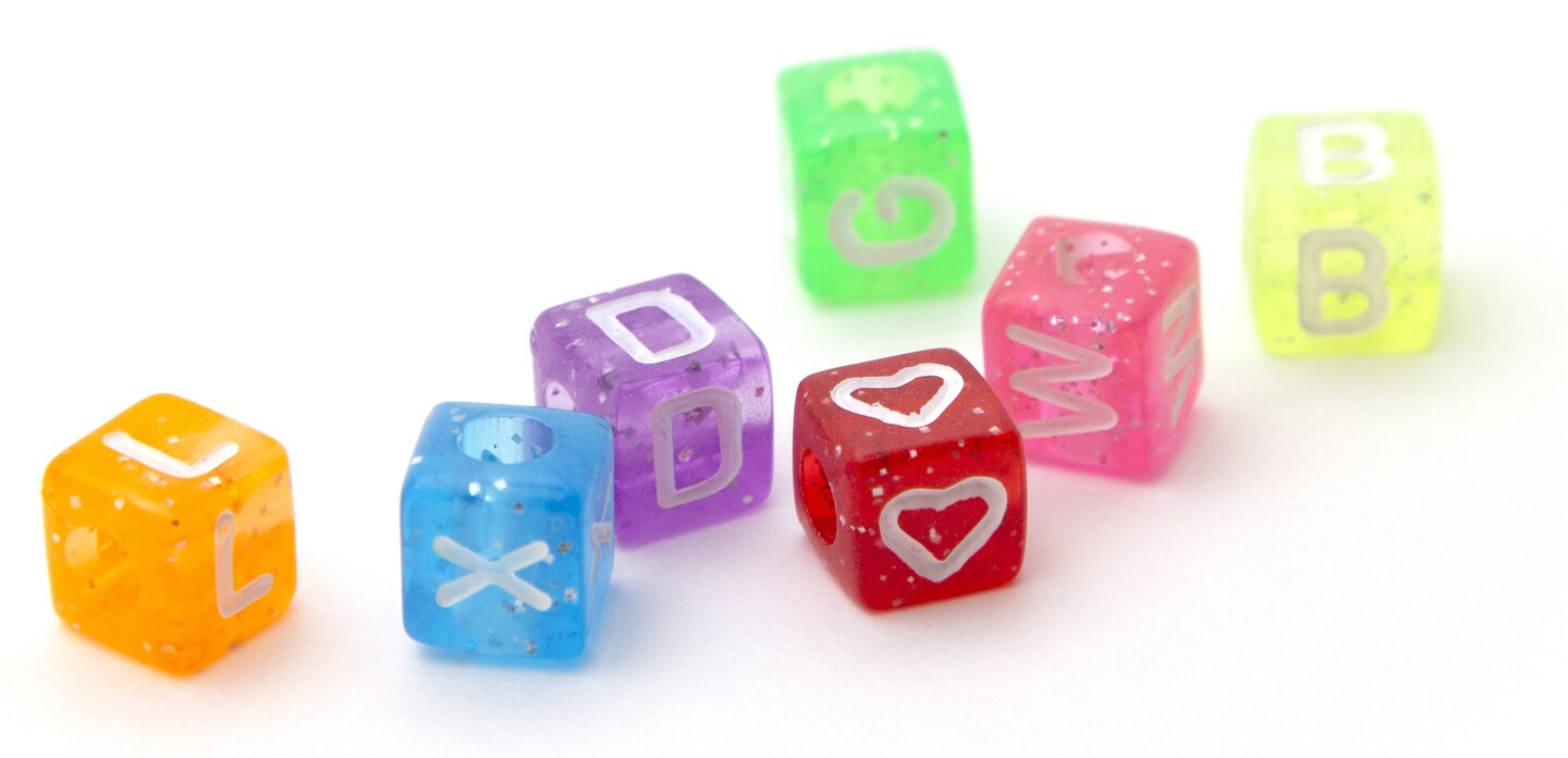CousinDIY Alphabet Beads 8mm 160/Pkg-Transparent Glitter Multicolored
