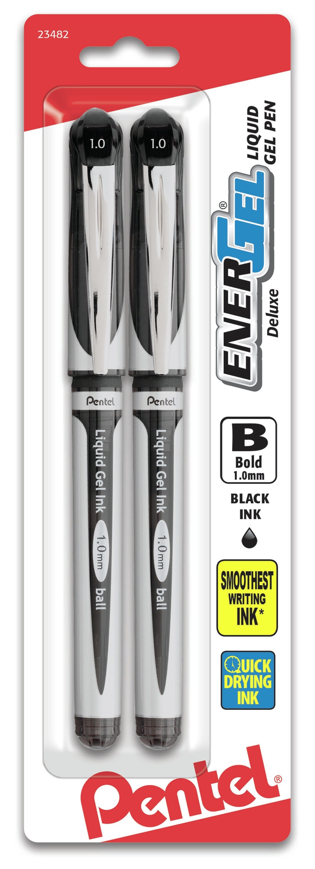 Pentel Energel Deluxe Liquid Gel Pens 1.0Mm 2/Pkg-Black