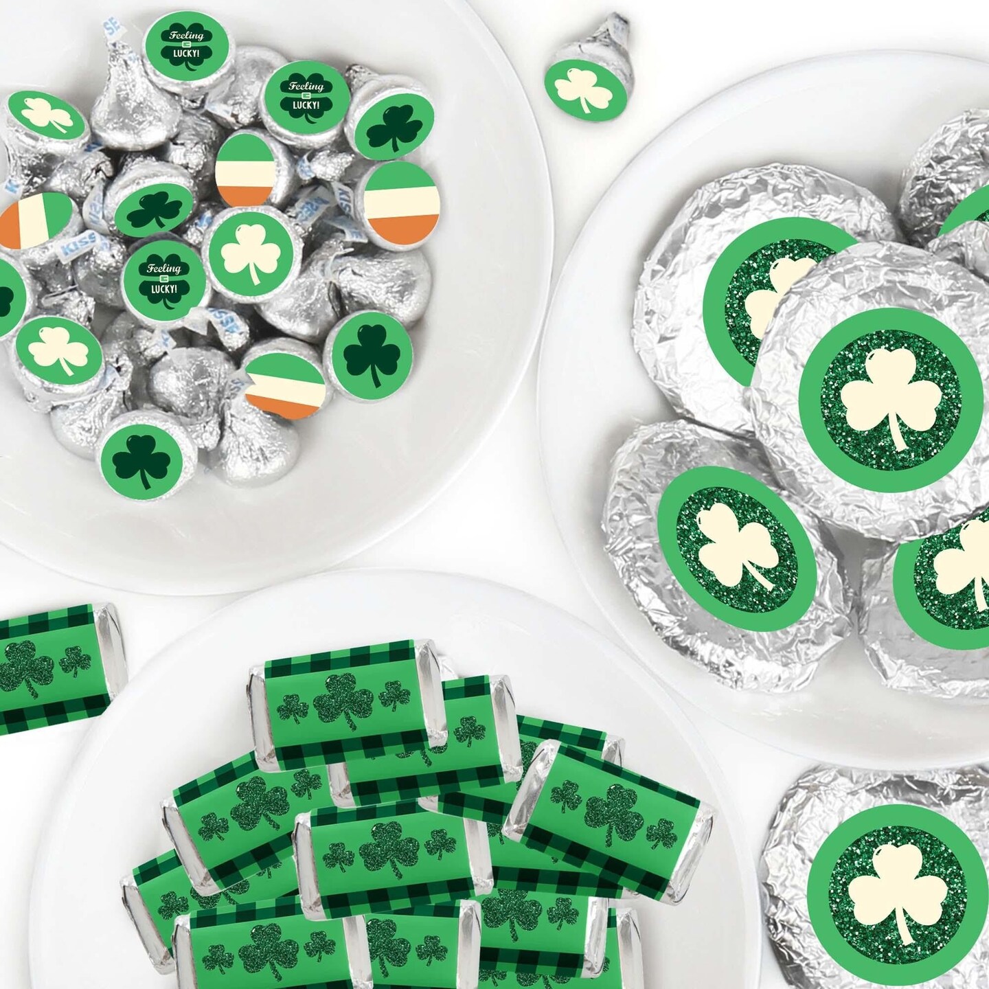 Big Dot of Happiness St. Patrick's Day - Mini Candy Bar, Round Candy, & Circle Stickers - Saint Paddy's Day Party Candy Favor Sticker Kit - 304 Pieces