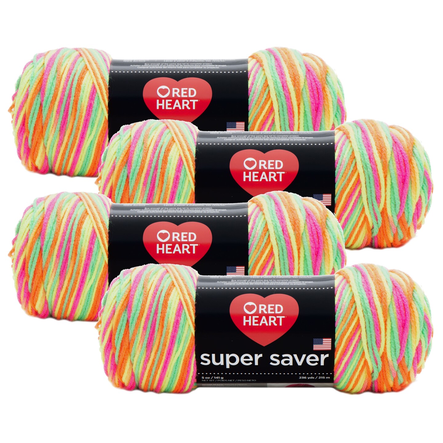 (Pack of 4) Red Heart Super Saver Yarn-Day Glow