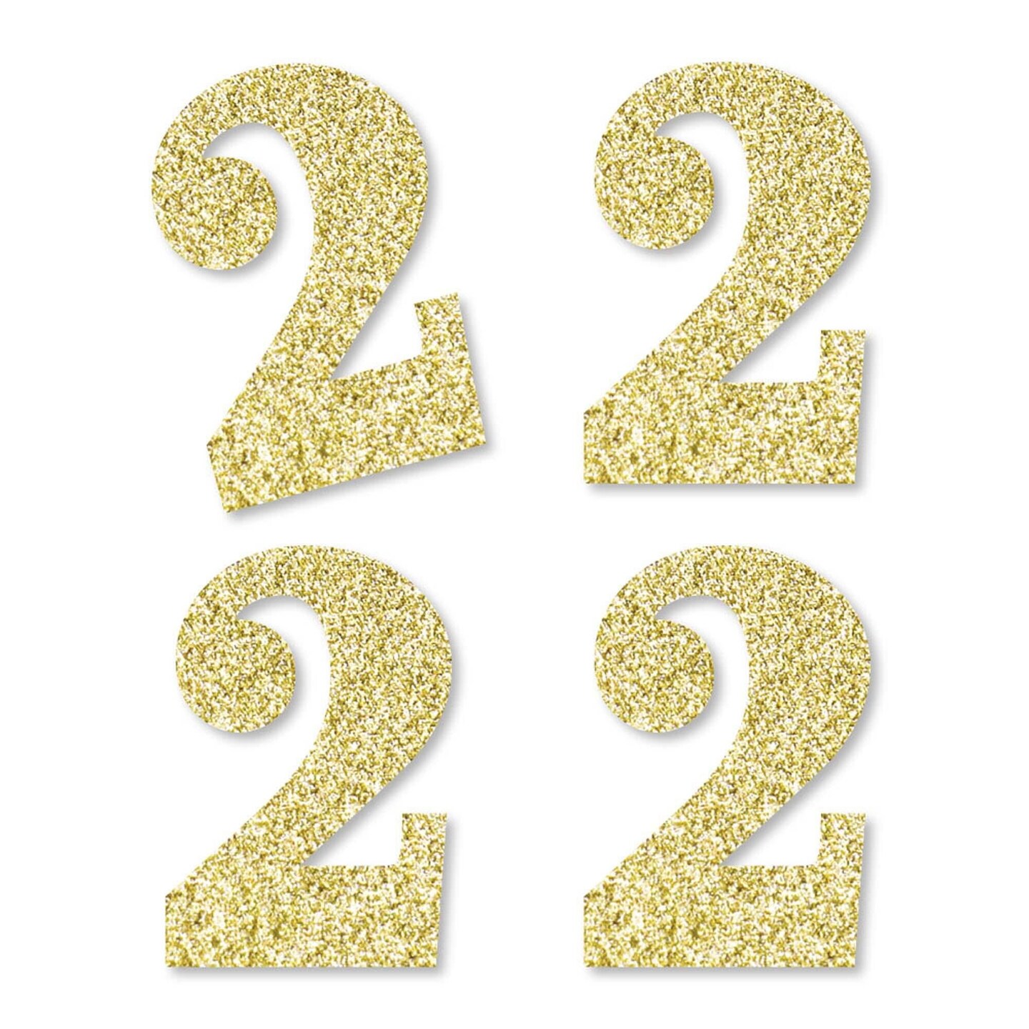 Big Dot of Happiness Gold Glitter 2 - No-Mess Real Gold Glitter Cut-Out Numbers - 2nd Birthday Party Confetti - Set of 24