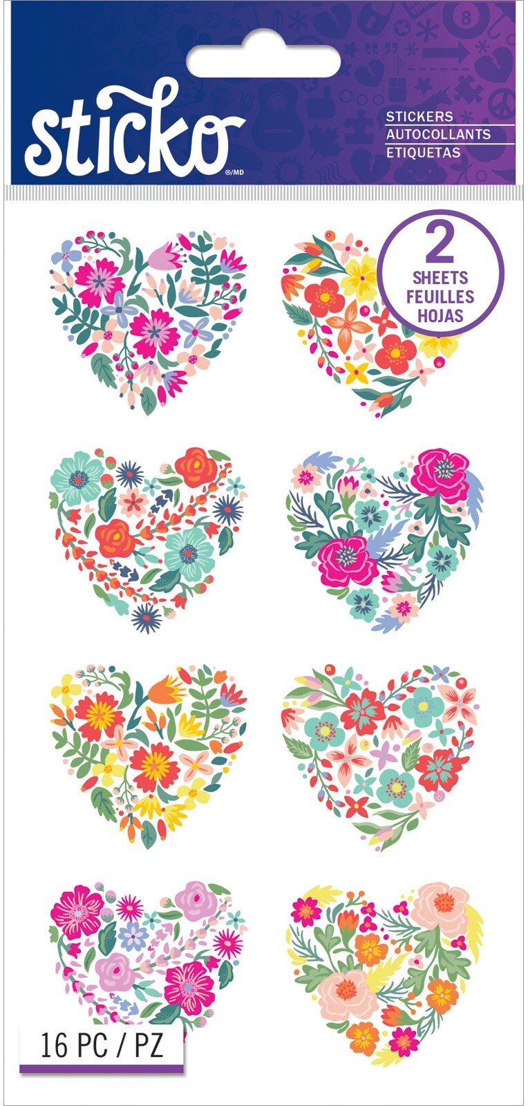 Sticko Flat StickersFloral Hearts, 16/Pkg Michaels