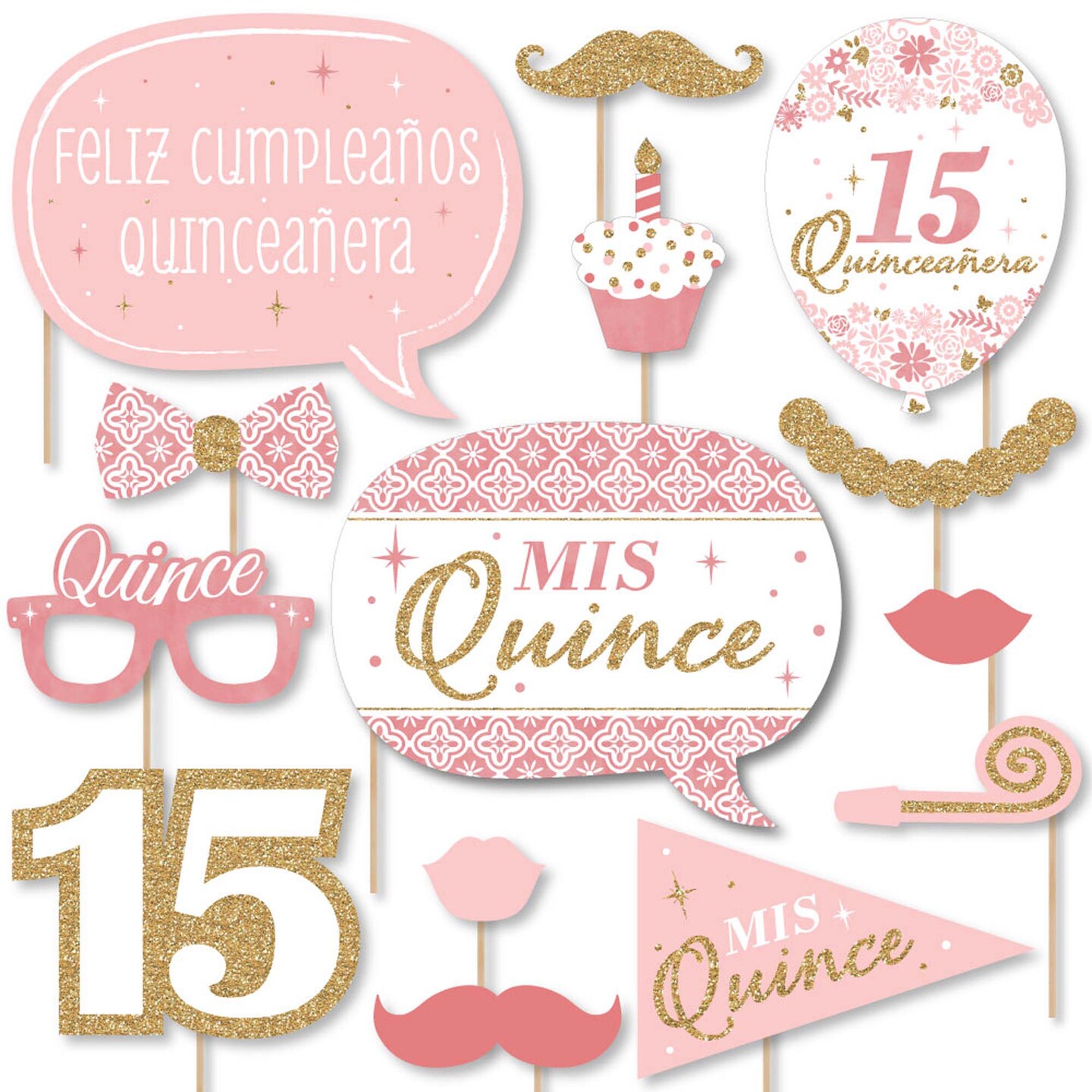 Big Dot of Happiness Mis Quince Anos - Quinceanera Sweet 15 Birthday Party Photo Booth Props Kit - 20 Count