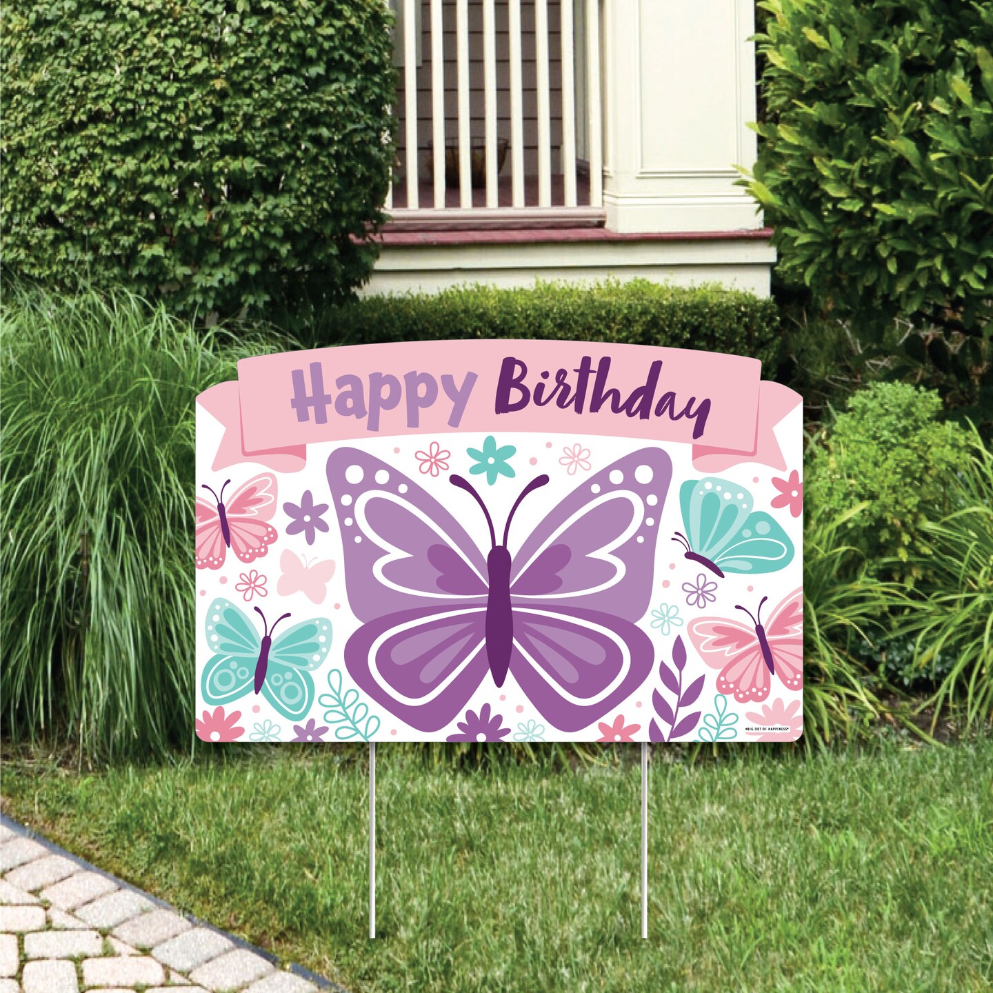 Big Dot of Happiness Beautiful Butterfly - Floral Birthday Party Yard Sign Lawn Decorations - Happy Birthday Party Yardy Sign