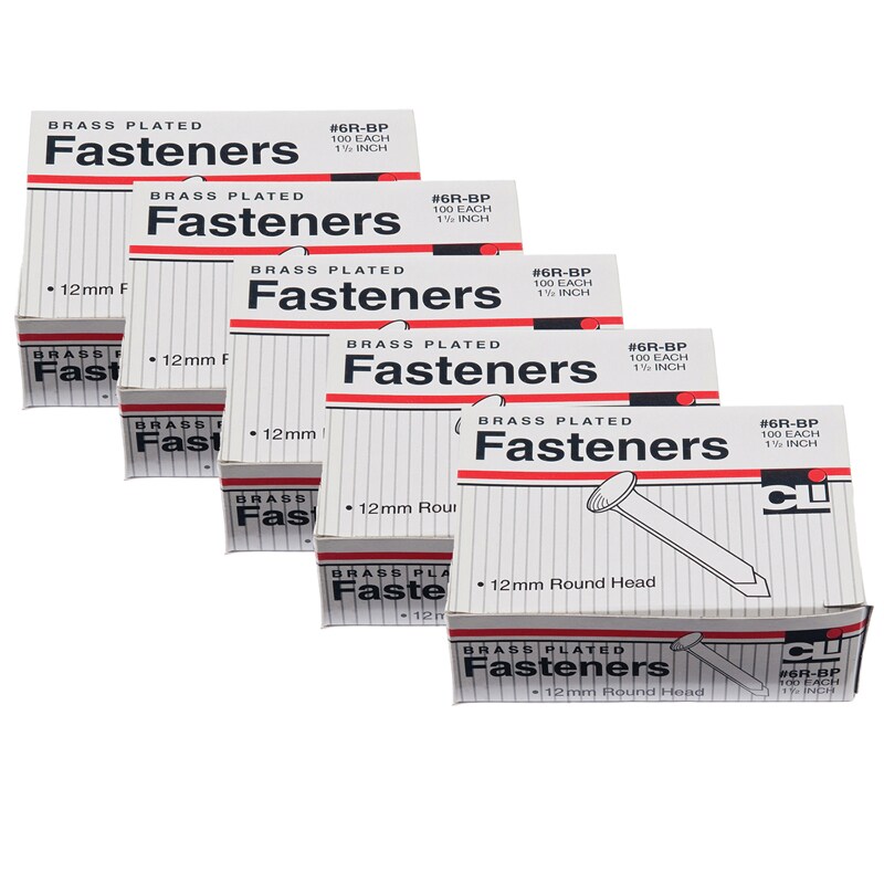 Brass Paper Fasteners 1.5&#x22;, 100 Per Pack, 5 Packs