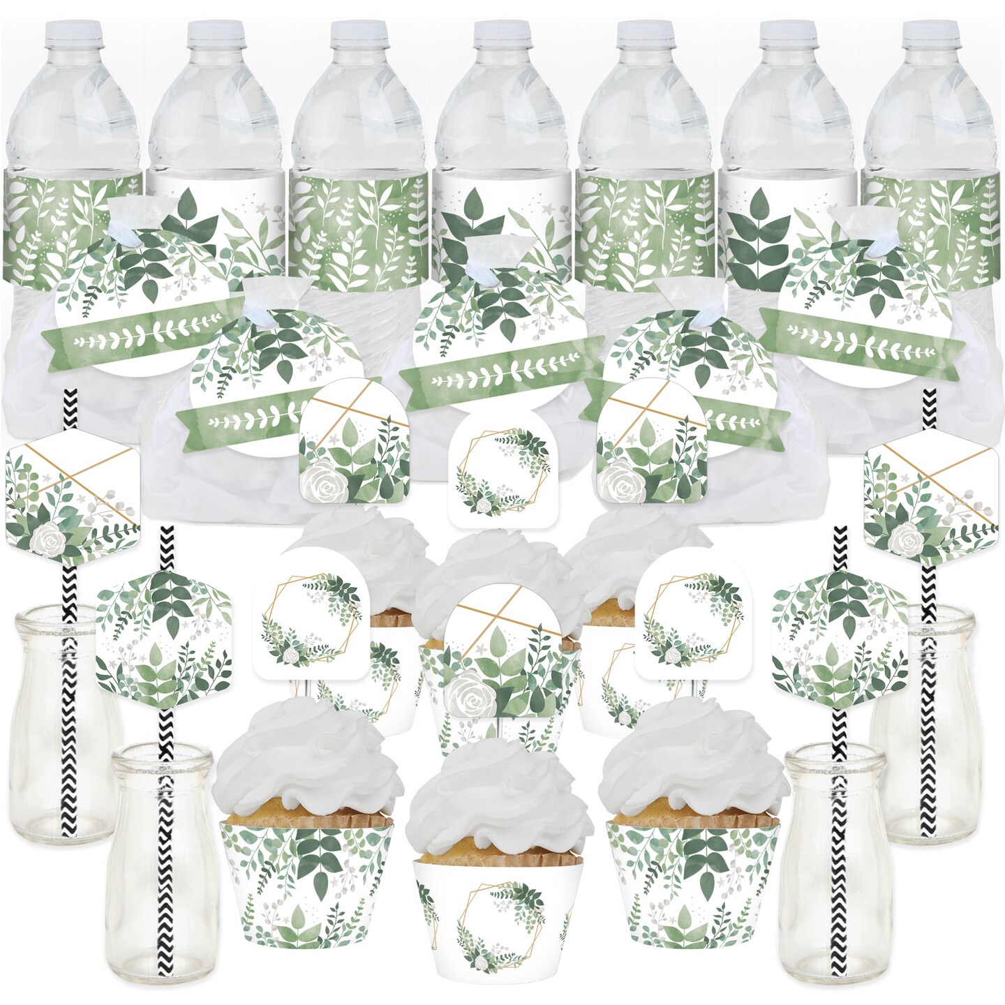 Big Dot of Happiness Boho Botanical - Greenery Party Favors and Cupcake Kit - Fabulous Favor Party Pack - 100 Pieces