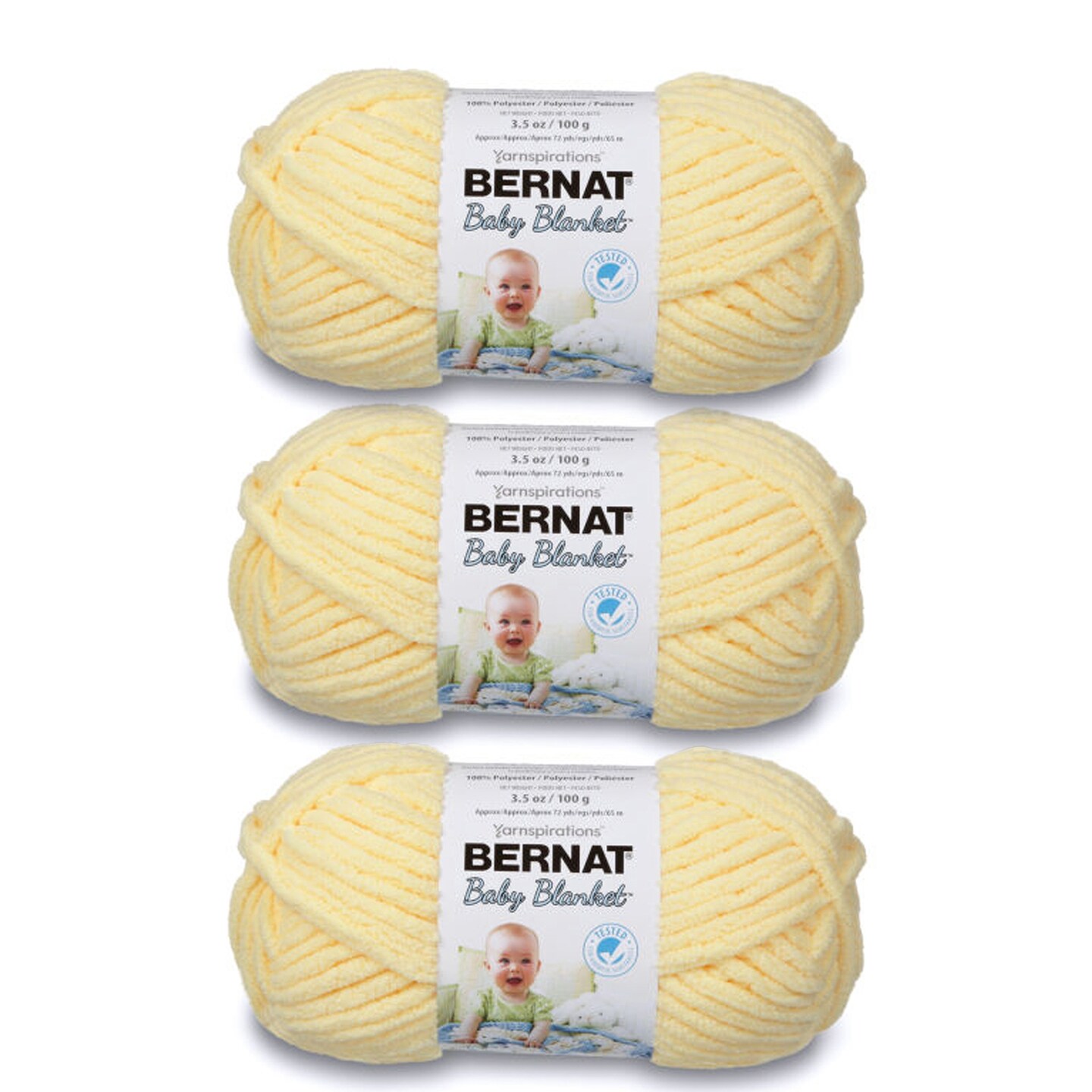 Bernat Baby Blanket Baby Yellow Yarn - 3 Pack of 100g/3.5oz - Polyester - 6  Super Bulky - 72 Yards - Knitting/Crochet