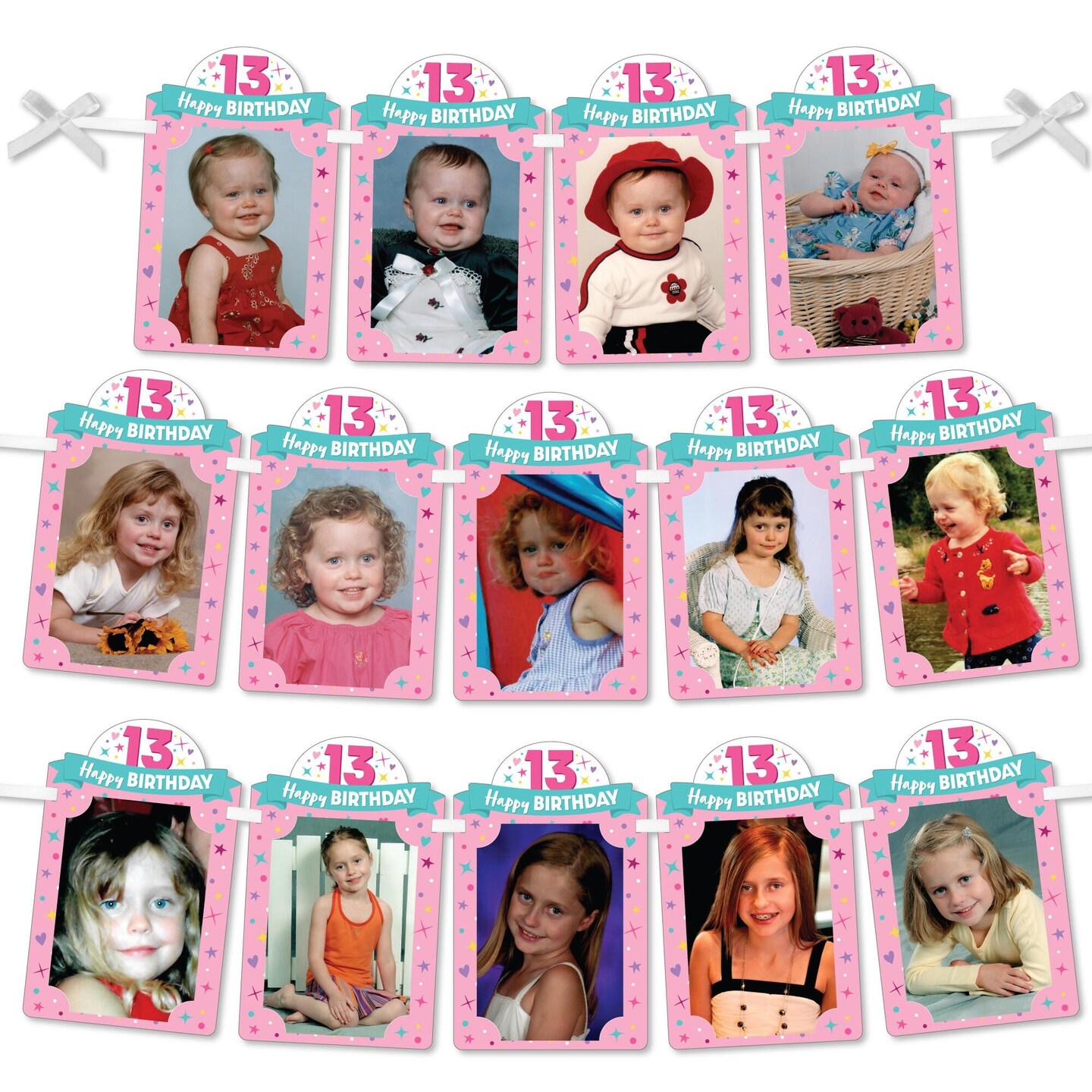 Big Dot of Happiness Girl 13th Birthday - DIY Official Teenager Birthday Party Decor - Picture Display - Photo Banner