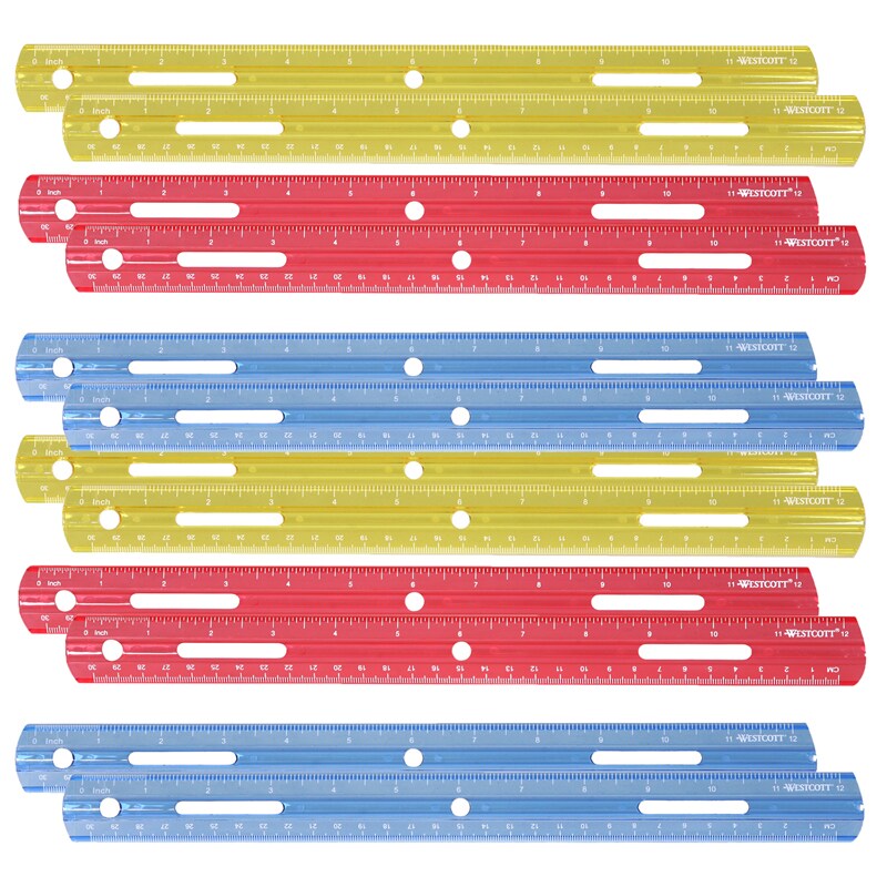 12&#x22; Plastic Ruler, Assorted Colors (No Color Choice), Pack of 36