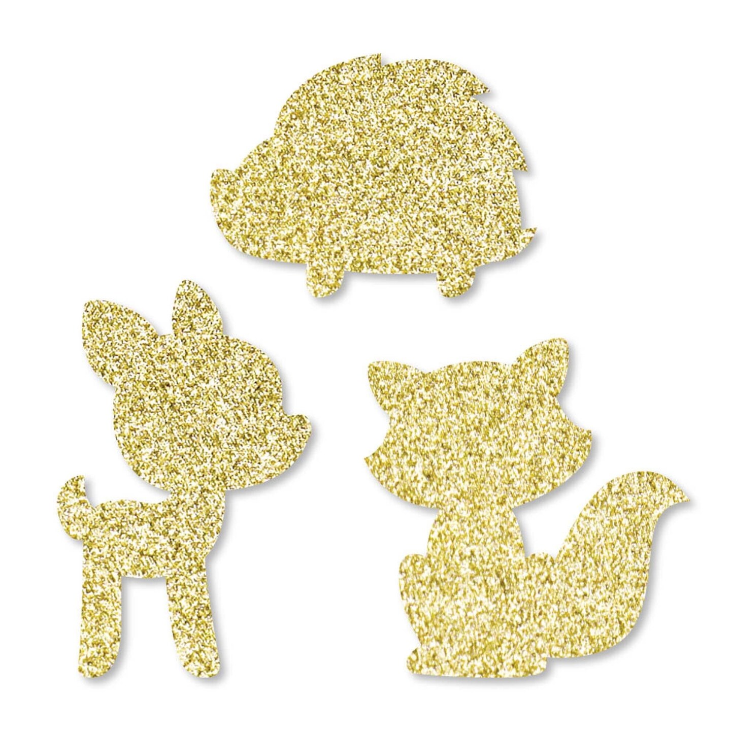 Big Dot of Happiness Gold Glitter Fox Deer &#x26; Hedgehog - No-Mess Real Glitter Cut-Outs - Woodland Creatures Baby Shower or Birthday Party - Set of 24