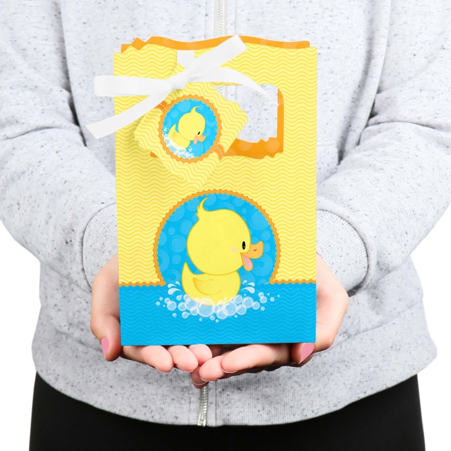 Big Dot of Happiness Ducky Duck - Baby Shower or Birthday Party Favor Boxes - Set of 12