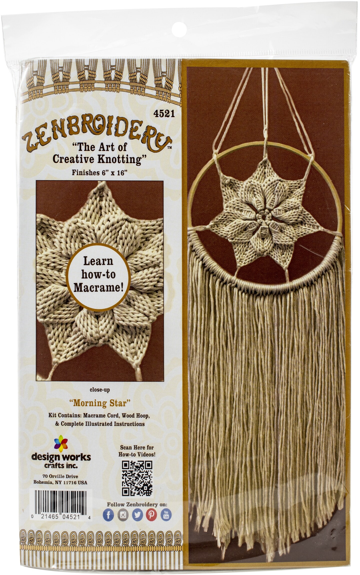 Design Works/Zenbroidery Macrame Wall Hanging Kit 6"X16"-Natural Star