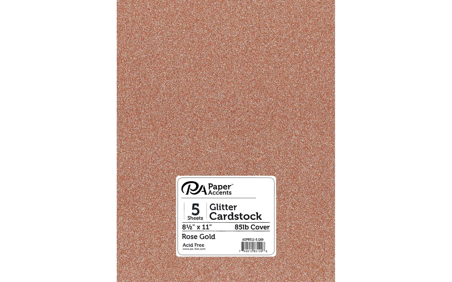 PA Paper Accents Glitter Cardstock 8.5&#x22; x 11&#x22; Rose Gold, 85lb colored cardstock paper for card making, scrapbooking, printing, quilling and crafts, 5 piece pack
