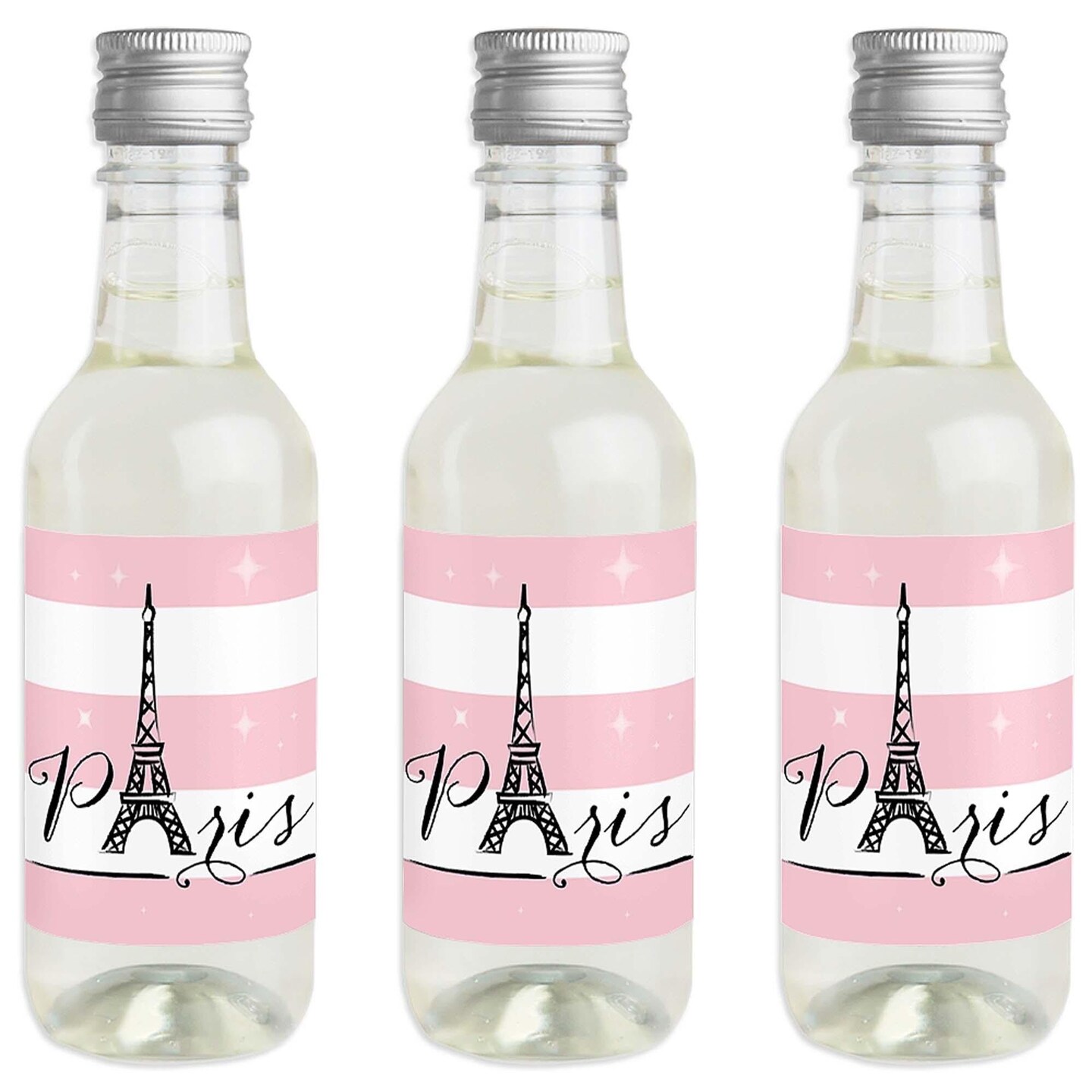 Big Dot of Happiness Paris, Ooh La La - Mini Wine & Champagne Bottle Label  Stickers - Paris Themed Baby Shower Birthday Party Favor Gift - Set of 16