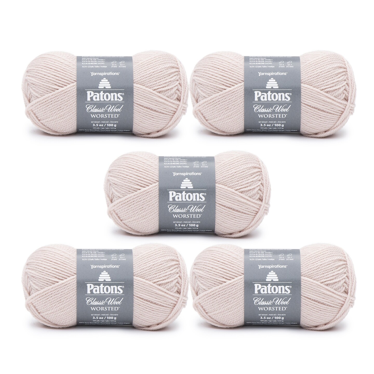 Patons Classic Wool Blush Yarn - 5 Pack of 3.5oz/100g - Wool - 4 Medium - 210 Yards - Knitting/Crochet