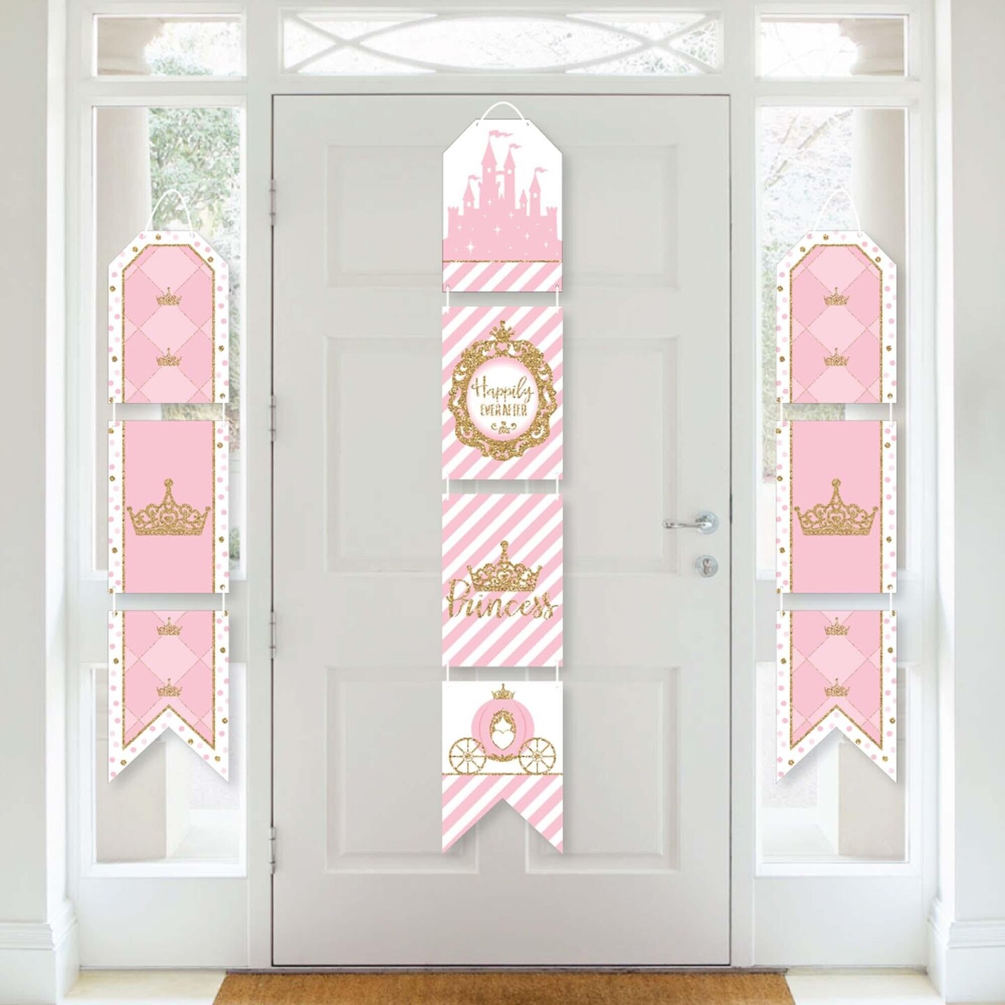 Big Dot of Happiness Little Princess Crown - Hanging Vertical Paper Door Banners - Baby Shower or Birthday Party Wall Decor Kit - Indoor Door Decor
