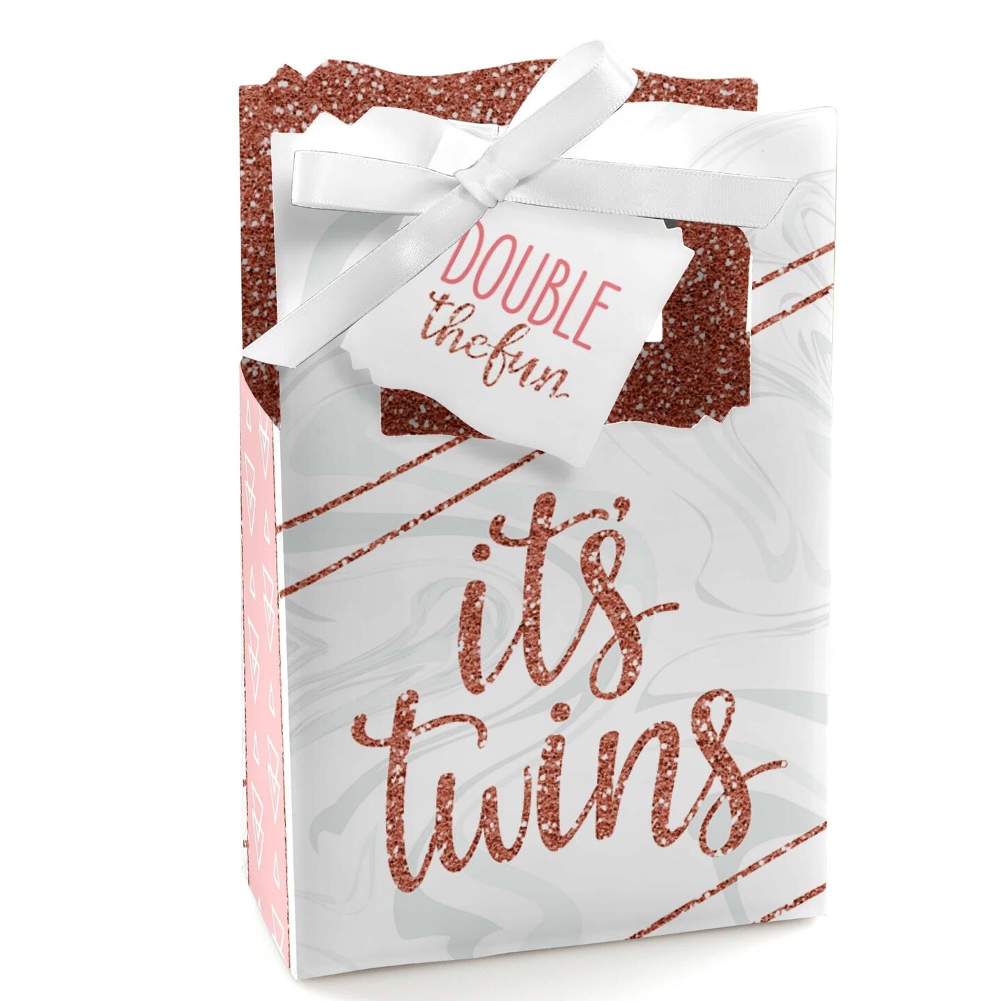 Big Dot of Happiness It&#x27;s Twin Girls - Pink and Rose Gold Twins Baby Shower Favor Boxes - Set of 12