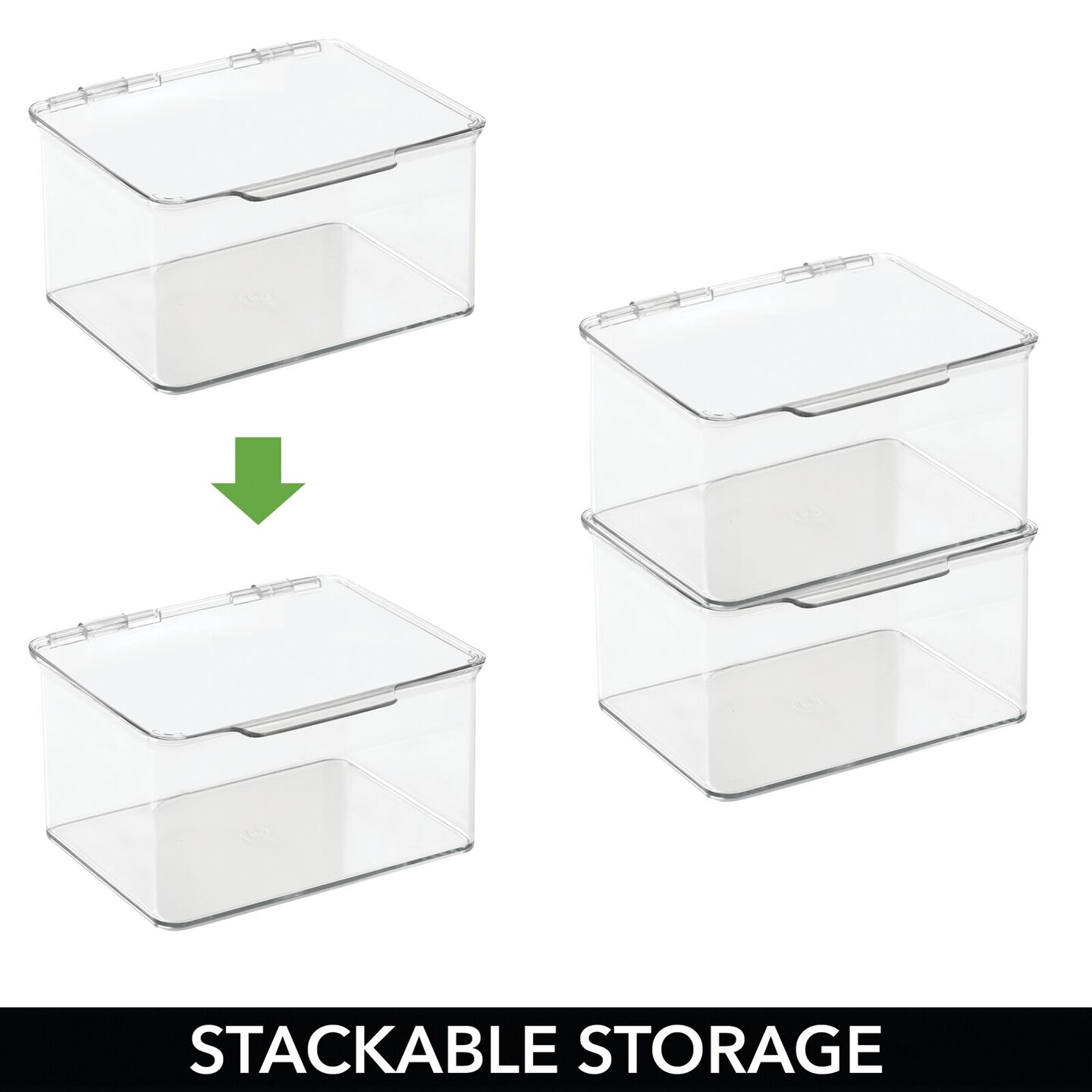 mDesign Plastic Stackable Household Storage Container with Lid