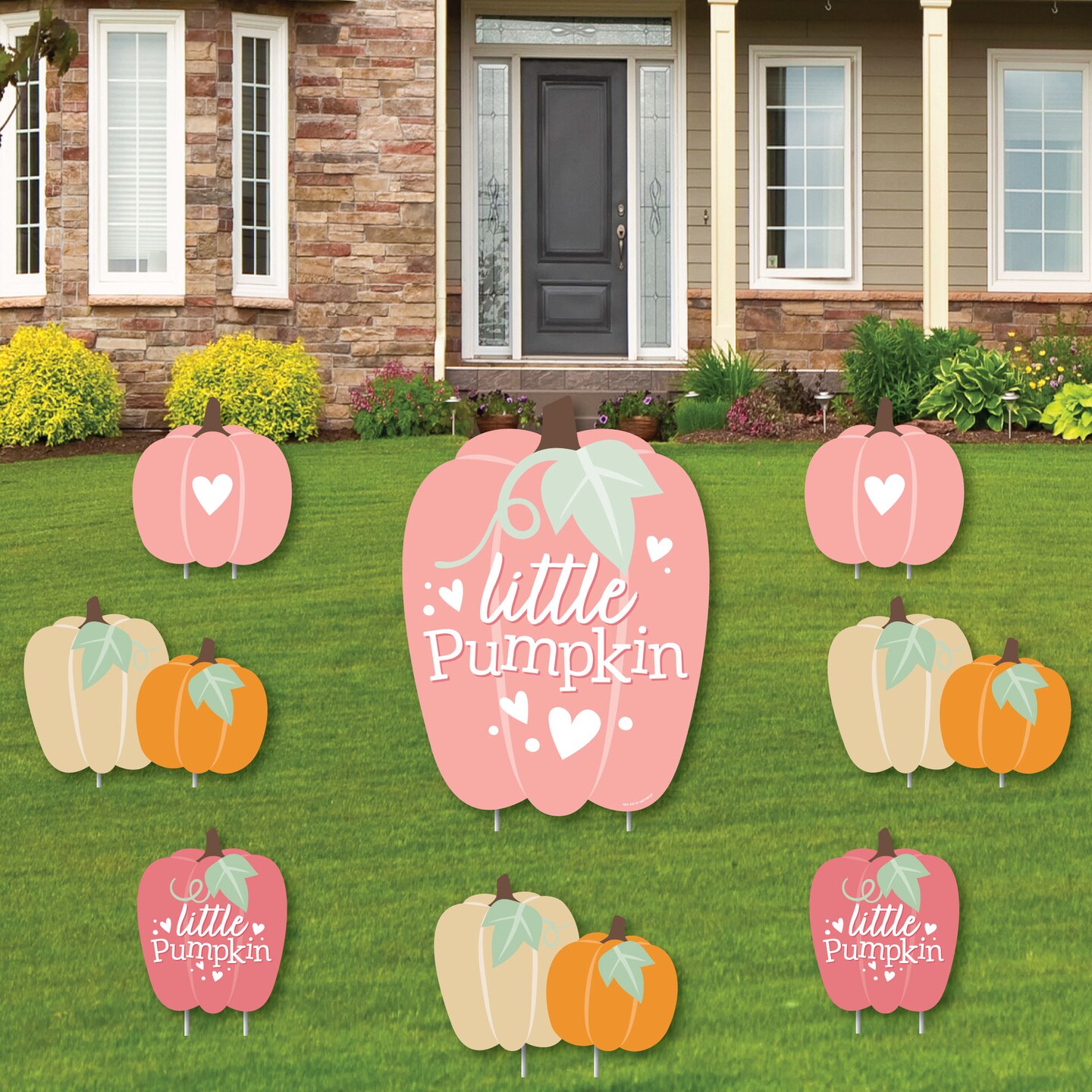 Big Dot of Happiness Girl Little Pumpkin - Yard Sign and Outdoor Lawn Decorations - Fall Birthday Party or Baby Shower Yard Signs - Set of 8