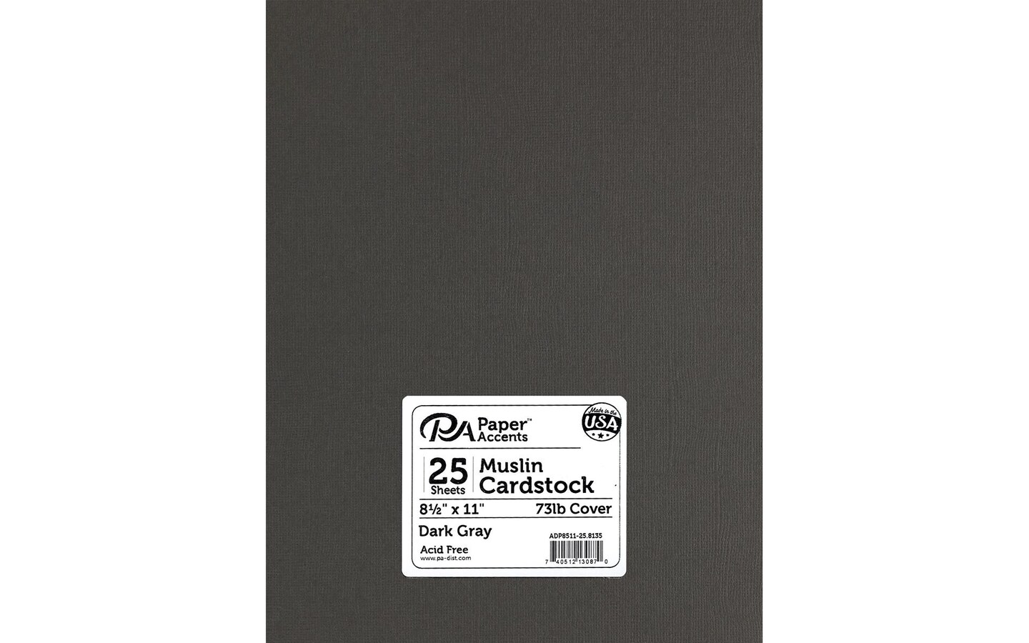 PA Paper Accents Textured Cardstock 8.5" x 11" Dark Gray, 73lb colored