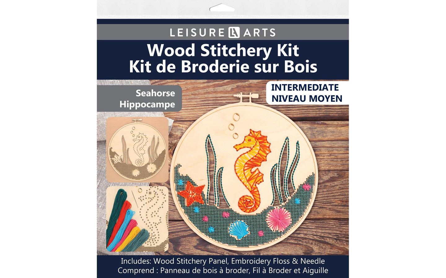 Wood Stitched String Art Kit with Seahorse in hoop - adult or kids craft -  craft kits for teens - string art kit for adults - 3d string art - 3d