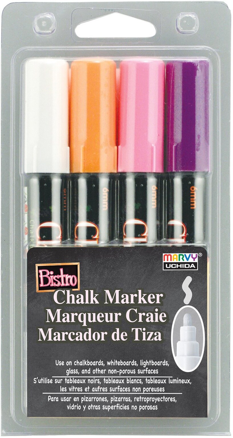 Bistro Chalk Marker 6mm Point Set 4/Pkg-White, Pink, Orange